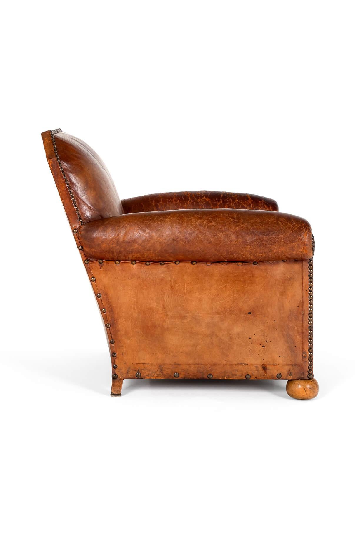 Hand-Crafted Large Leather French Club Chair