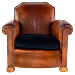Antique Large Leather French Club Chair