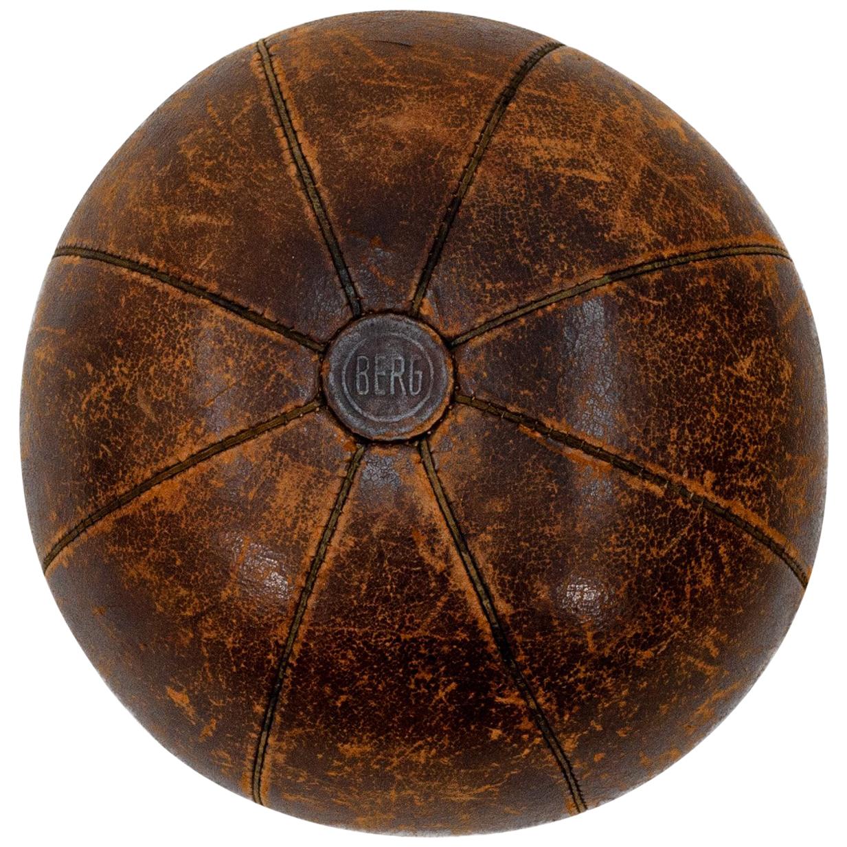 Large Leather German Medicine Ball, 1920s-1930s