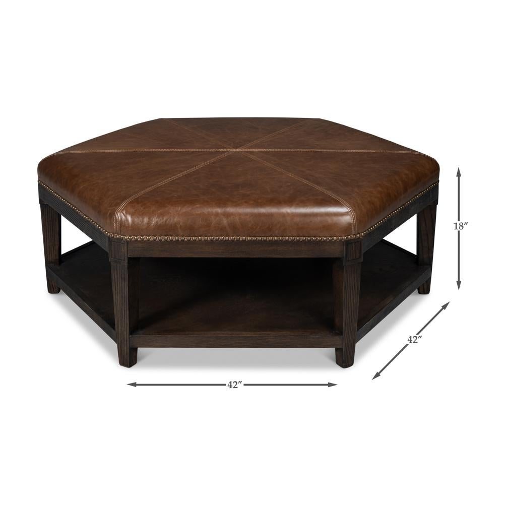 Large Leather Hexagonal Ottoman 4