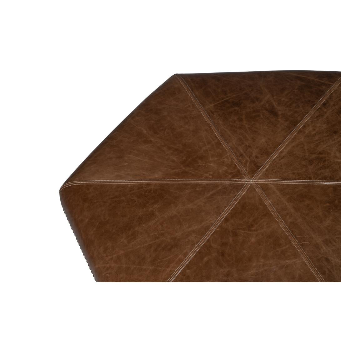 Large Leather Hexagonal Ottoman In New Condition In Westwood, NJ