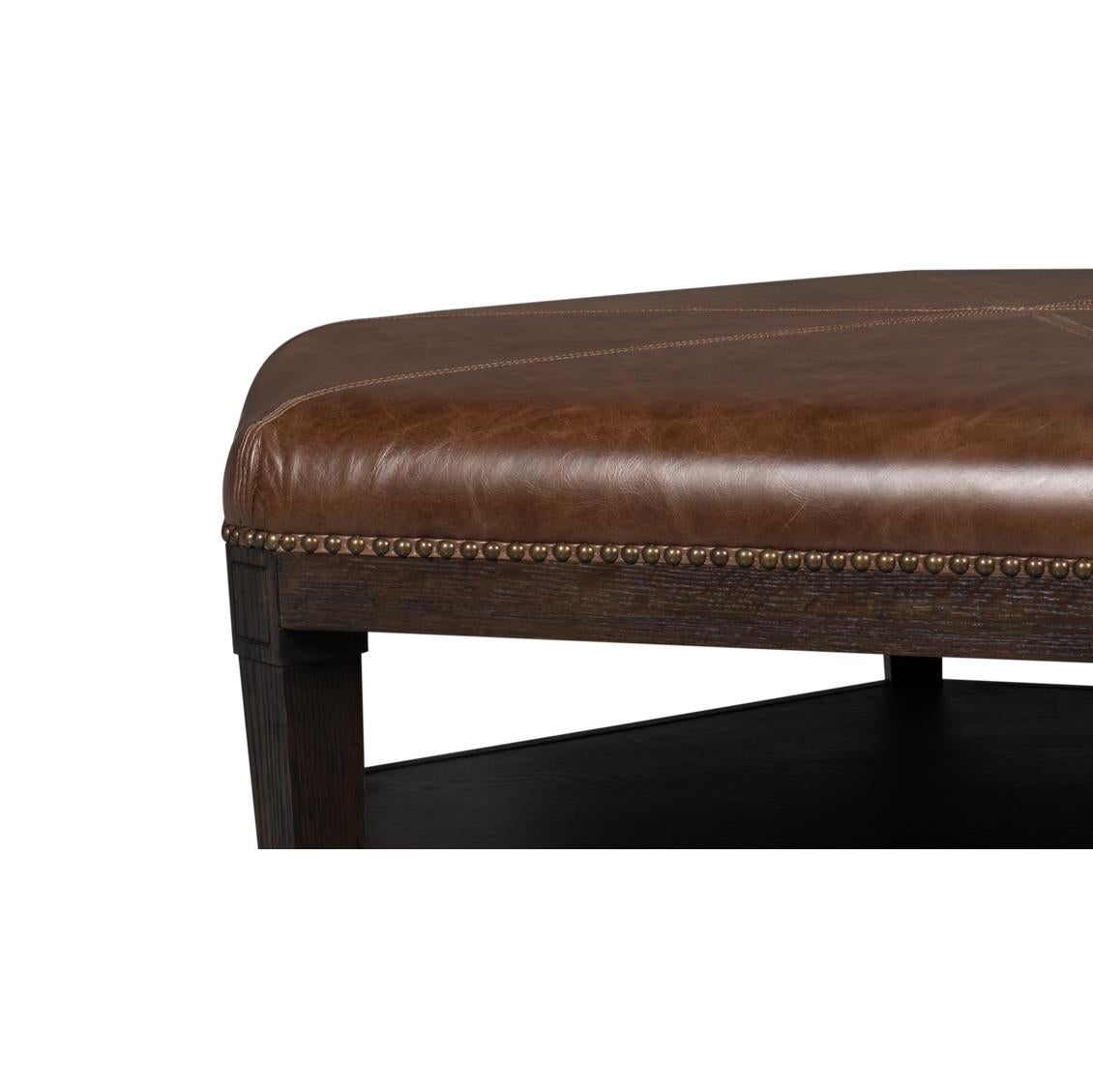 Contemporary Large Leather Hexagonal Ottoman