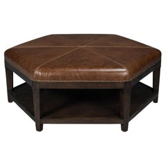 Large Leather Hexagonal Ottoman
