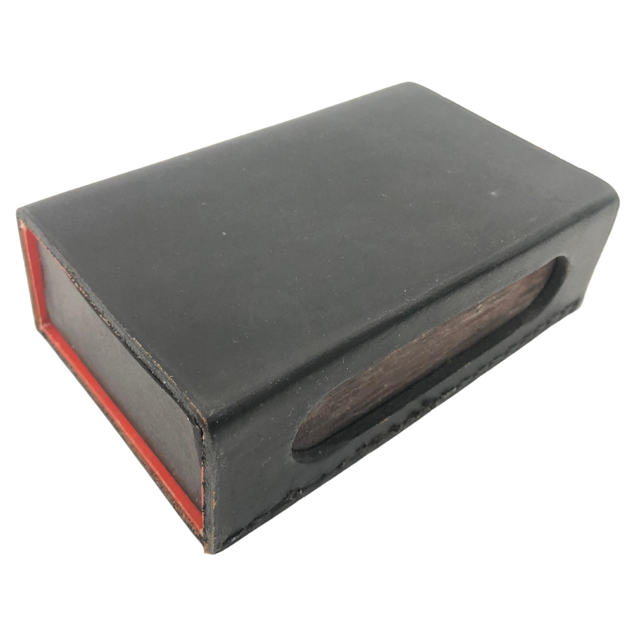 Large Leather Matchbox Incl. Original Matches Carl Aubock, 1950s