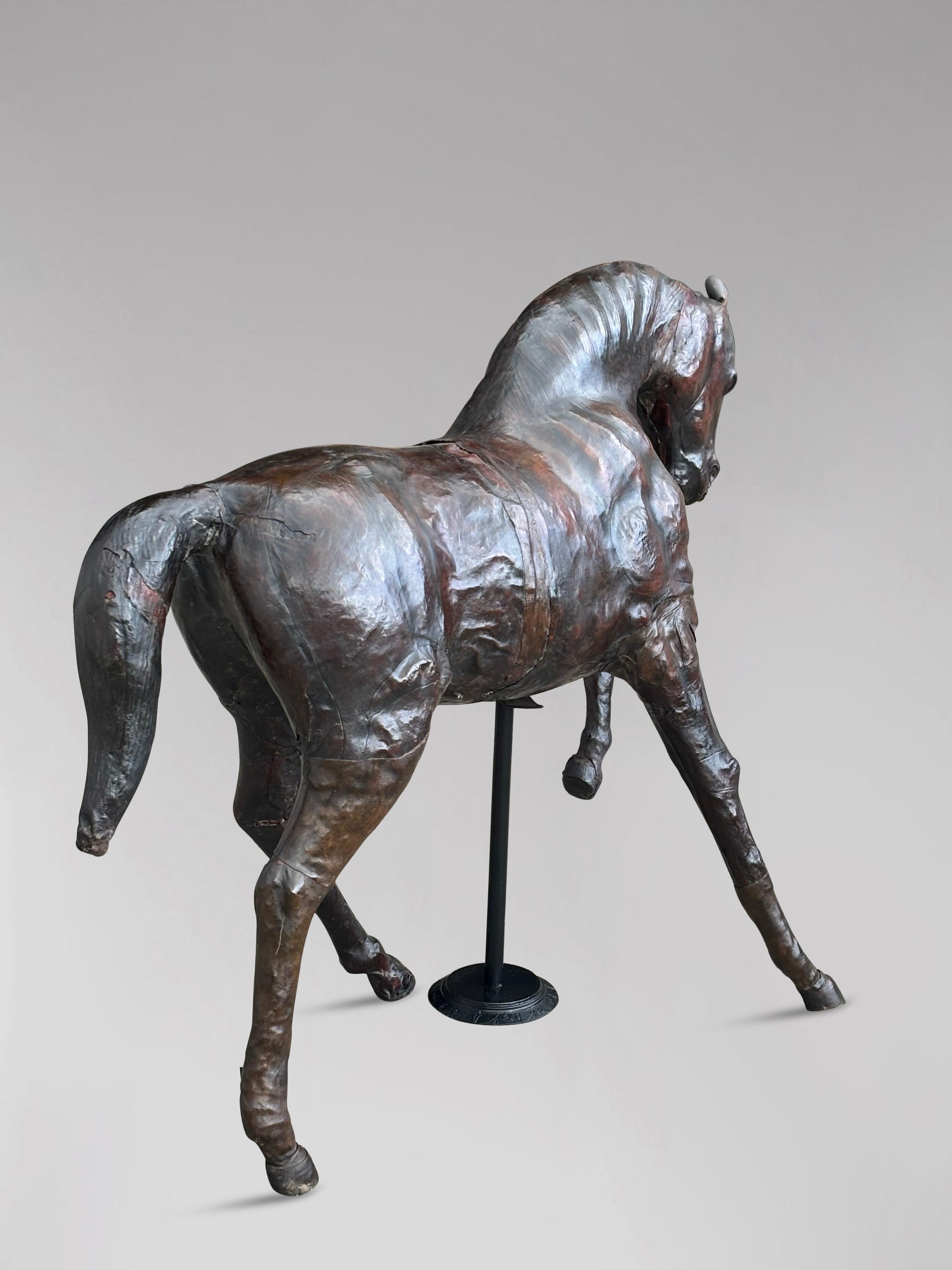 Large Leather Model of a Horse Stamped by Liberty & Co London, 1930s For Sale 4