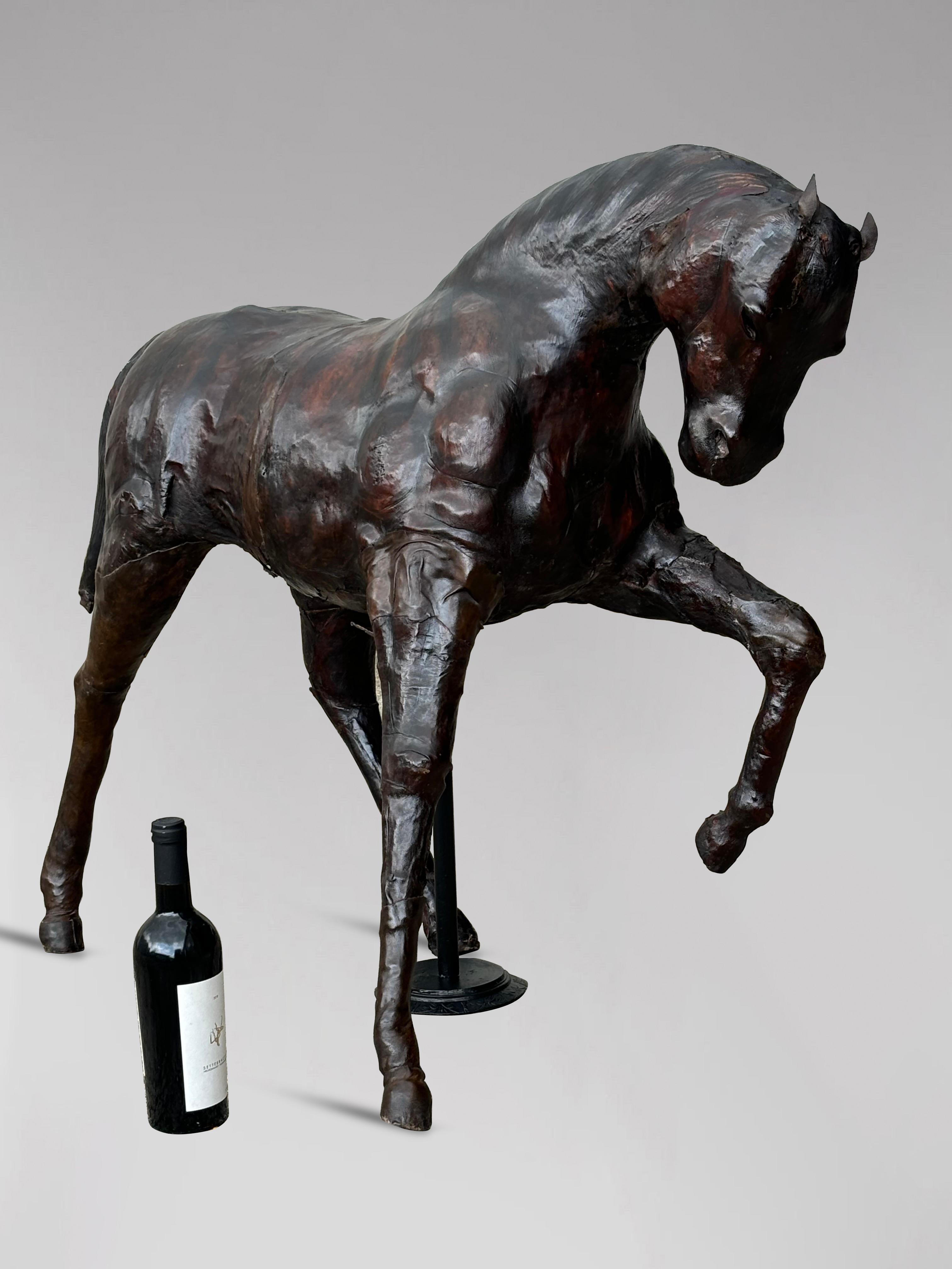 British Large Leather Model of a Horse Stamped by Liberty & Co London, 1930s For Sale