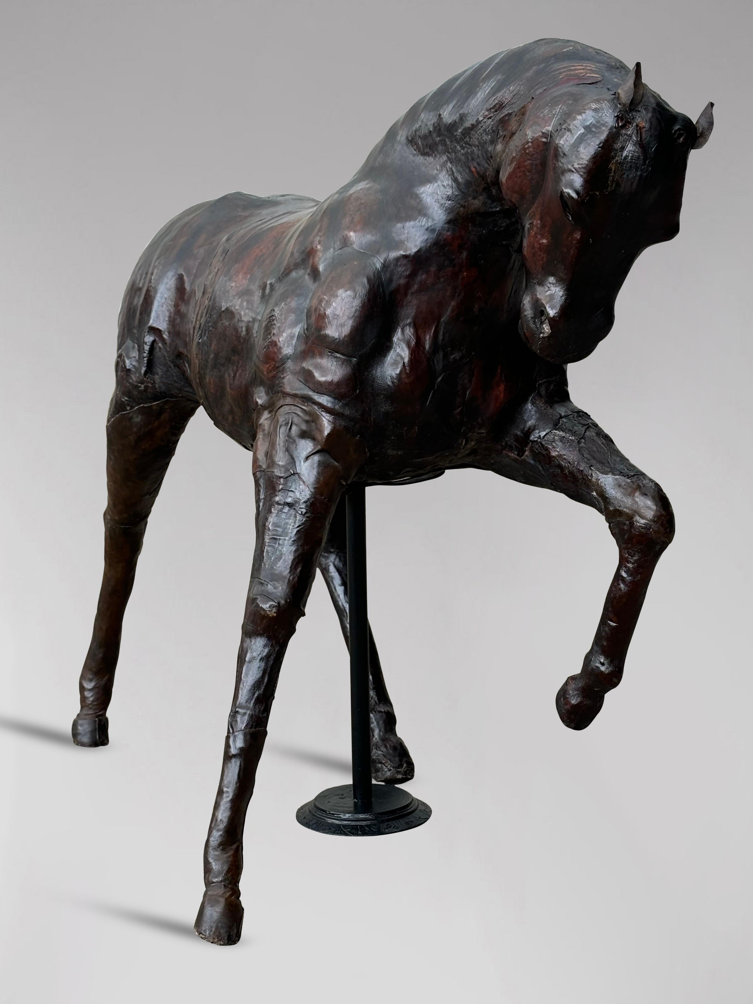 Hand-Crafted Large Leather Model of a Horse Stamped by Liberty & Co London, 1930s For Sale