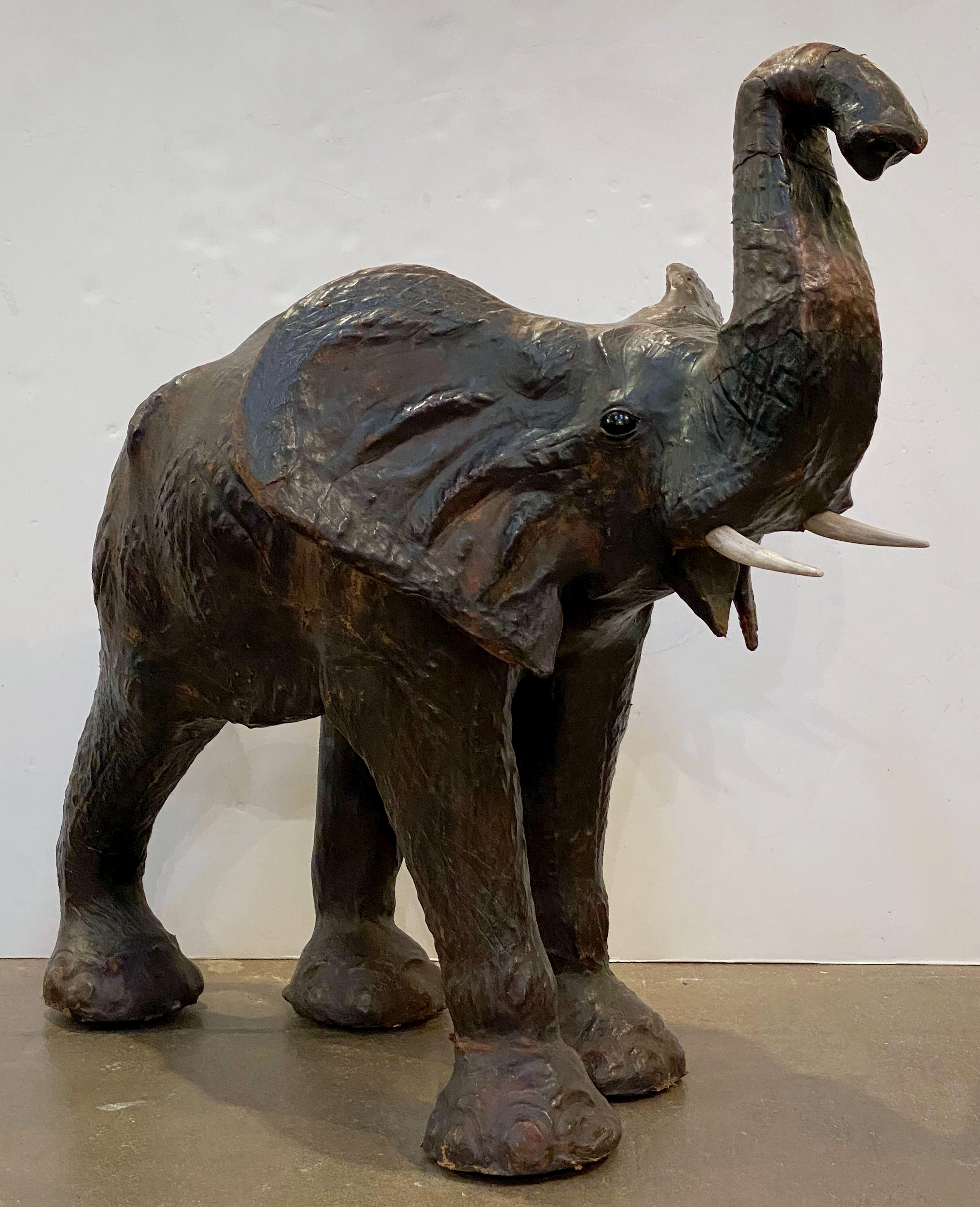 English Large Leather Model of an Elephant from England For Sale