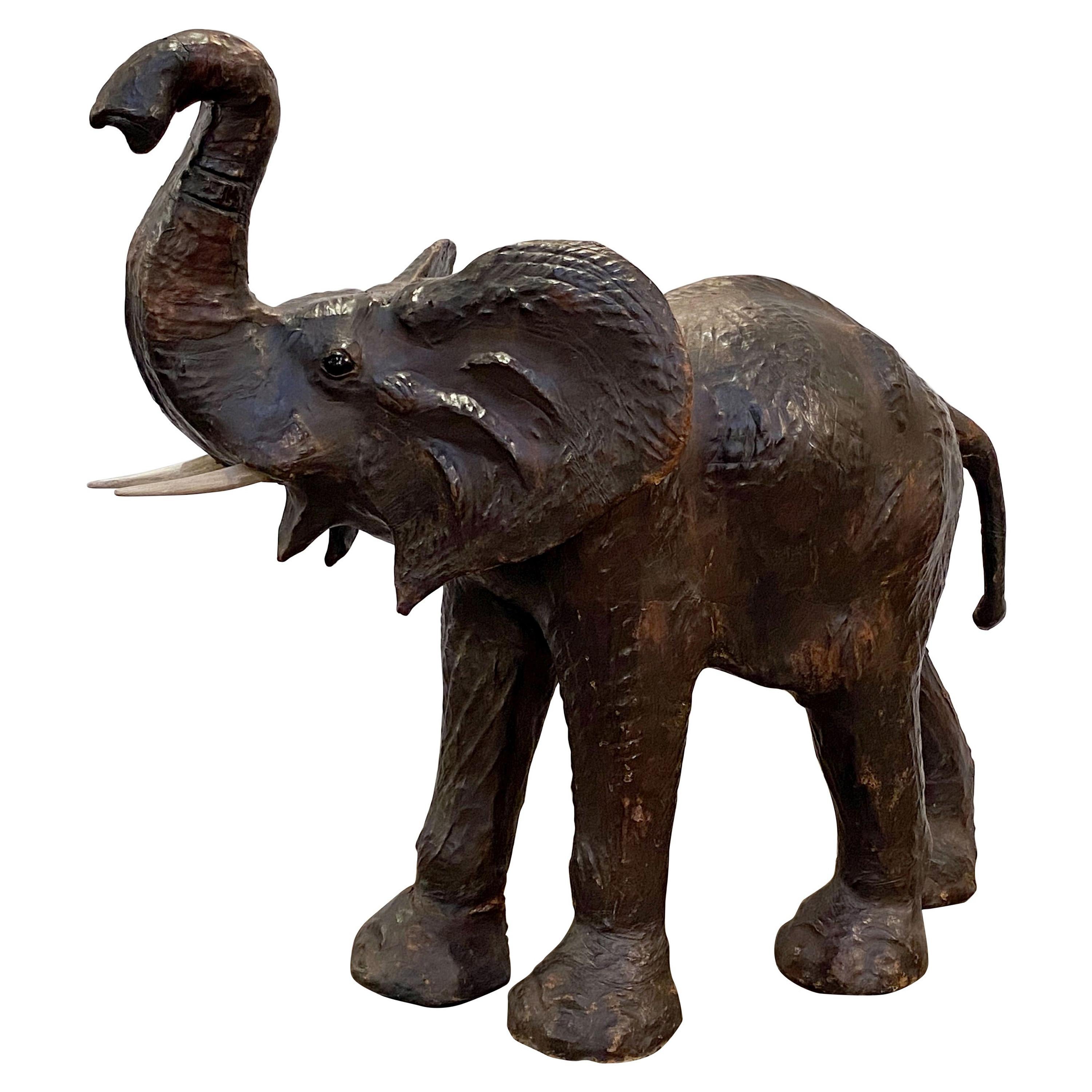 Large Leather Model of an Elephant from England For Sale