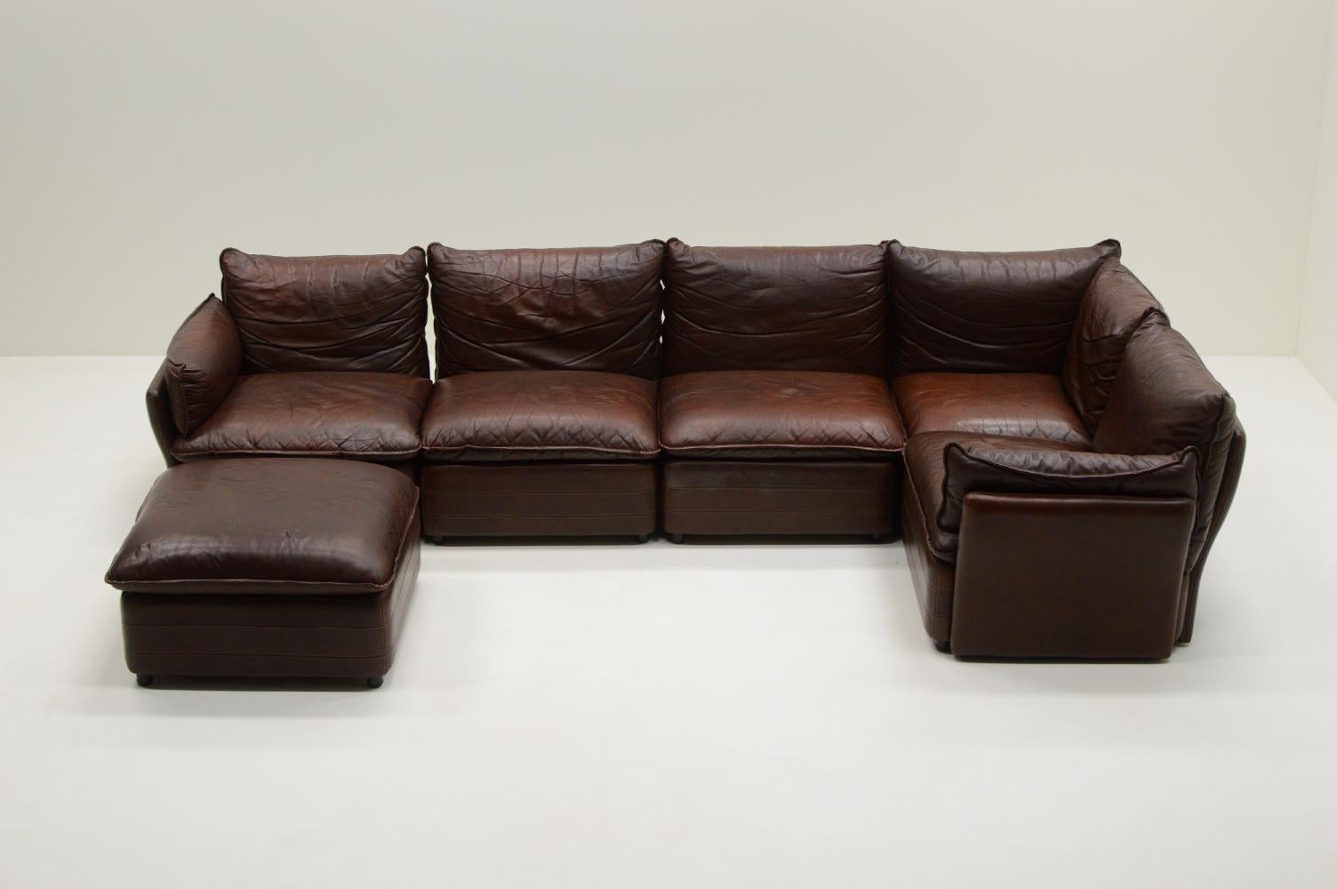 Sofá modular grande de cuero, Alemania, años 70. en Bueno estado para la venta en Landgraaf, NL