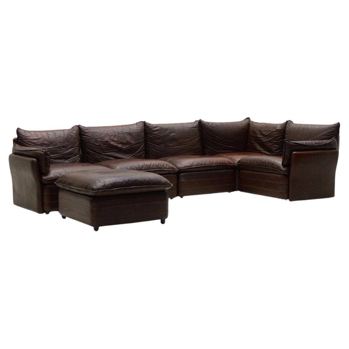 Large leather modular sofa, 1970s Germany.