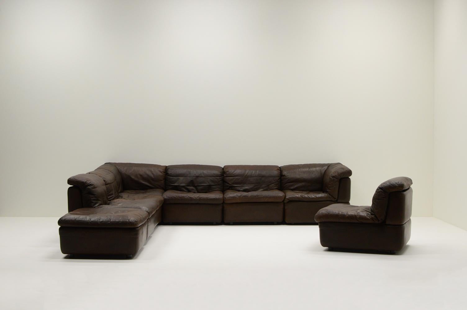 Large leather modular sofa by Rolf benz, 1970s Germany. In Good Condition In Landgraaf, NL