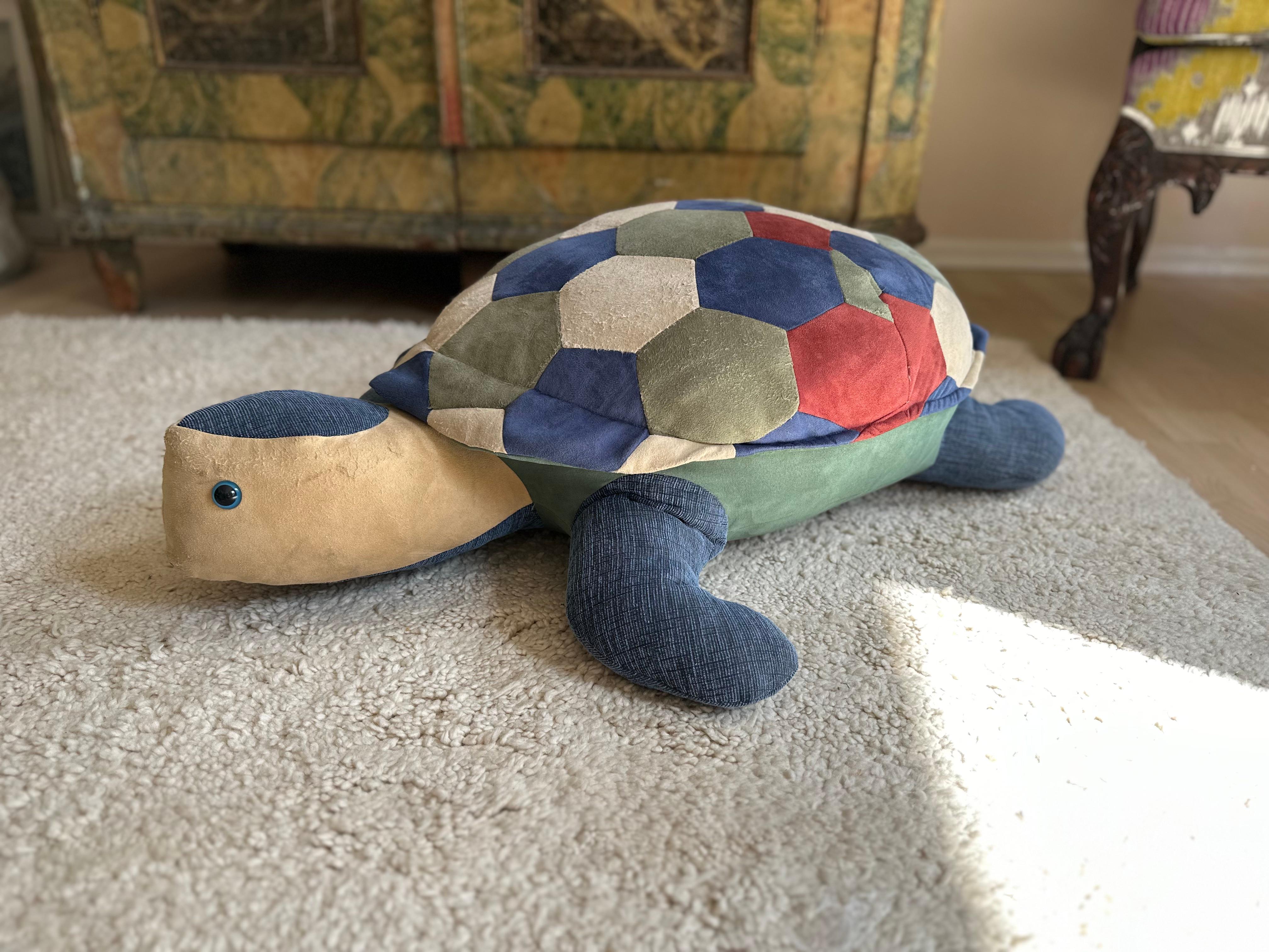 Bohemian large leather pouf in shape of a turtle, 1970 For Sale