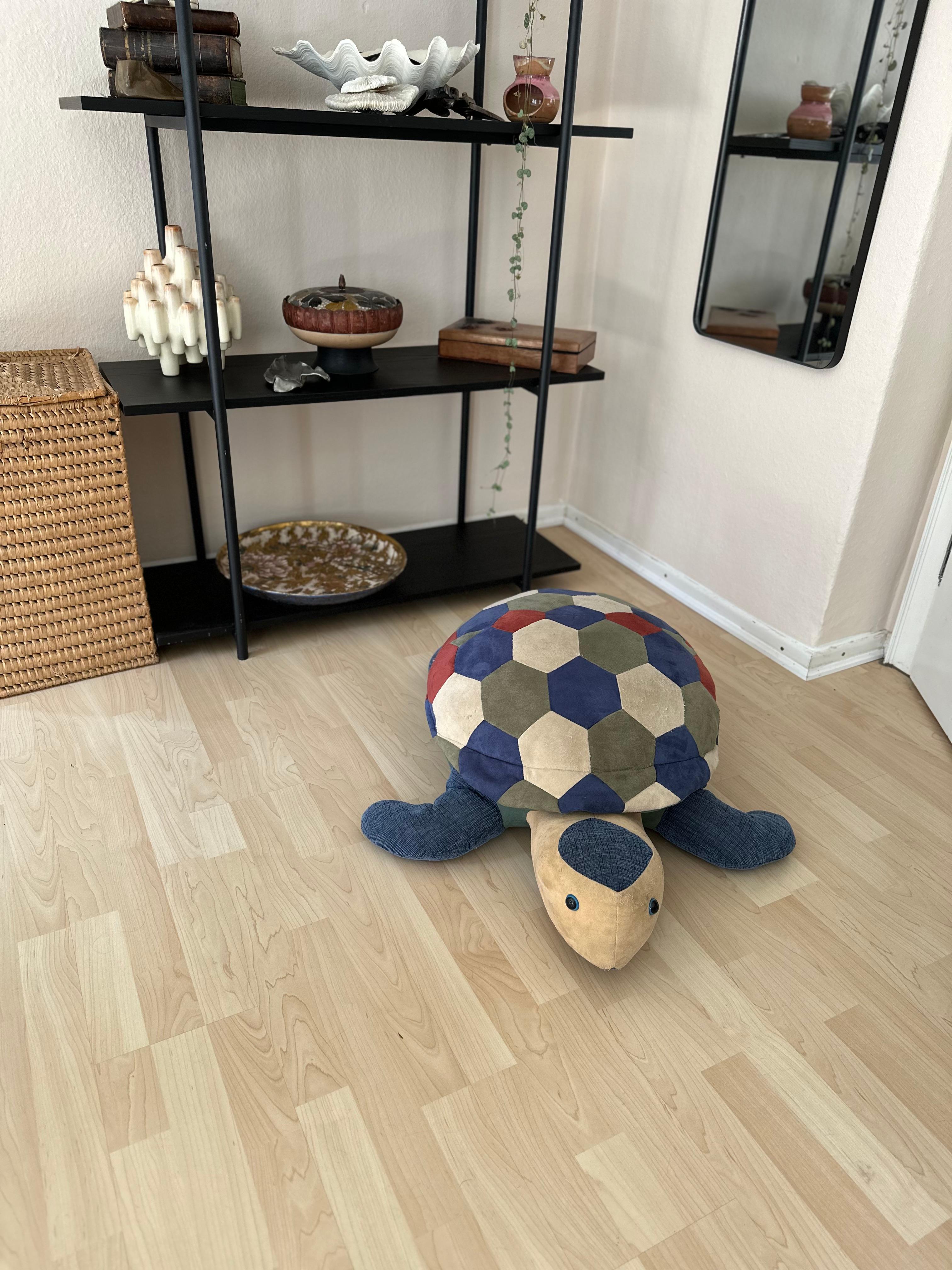 Late 20th Century large leather pouf in shape of a turtle, 1970 For Sale