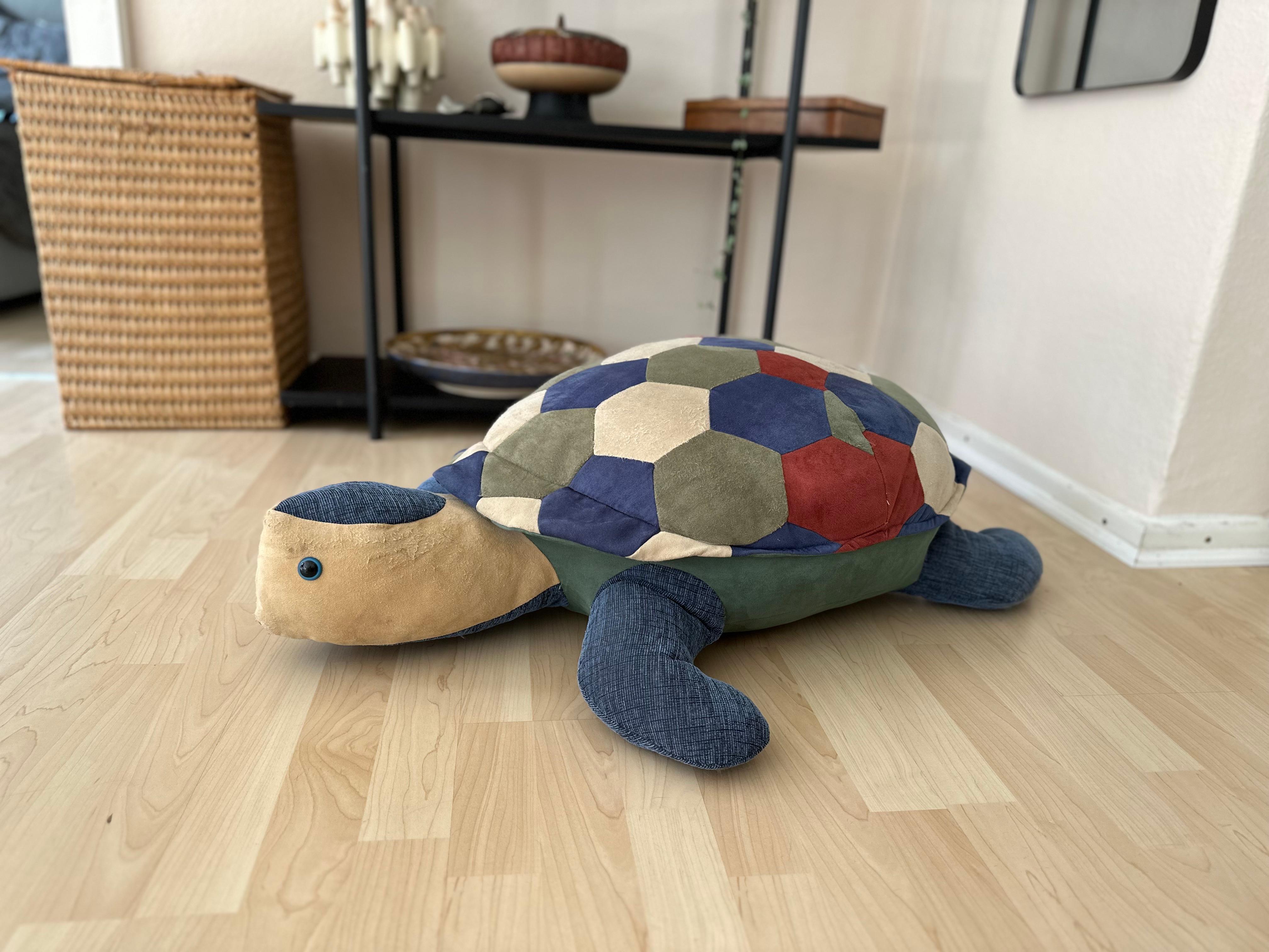 Leather large leather pouf in shape of a turtle, 1970 For Sale