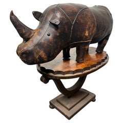 Large Leather Rhinoceros Footstool Dimitri Omersa Abercrombie & Fitch, 60's