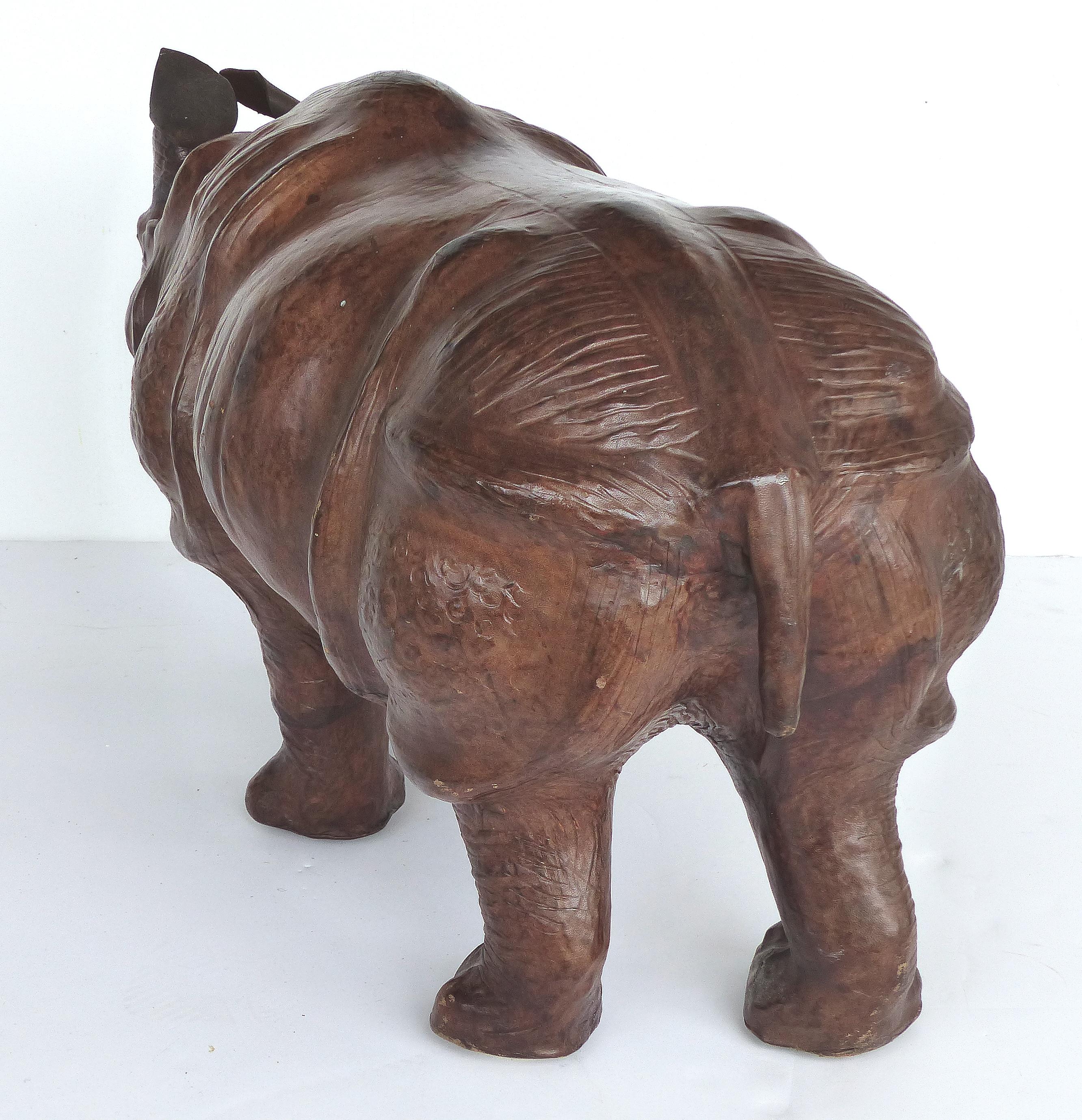20th Century Large Leather Rhinoceros Sculpture with Glass Eyes