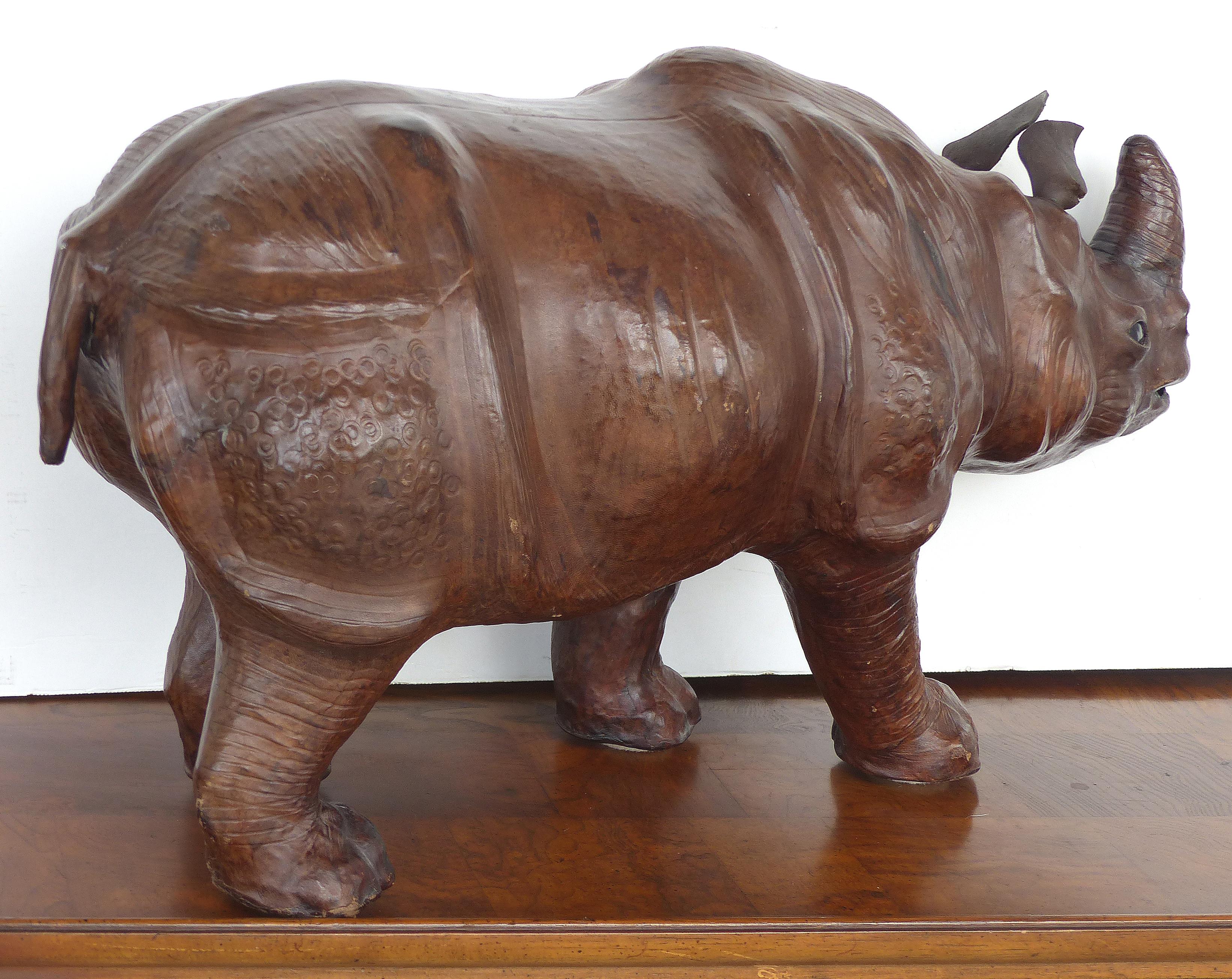 Large Leather Rhinoceros Sculpture with Glass Eyes 1