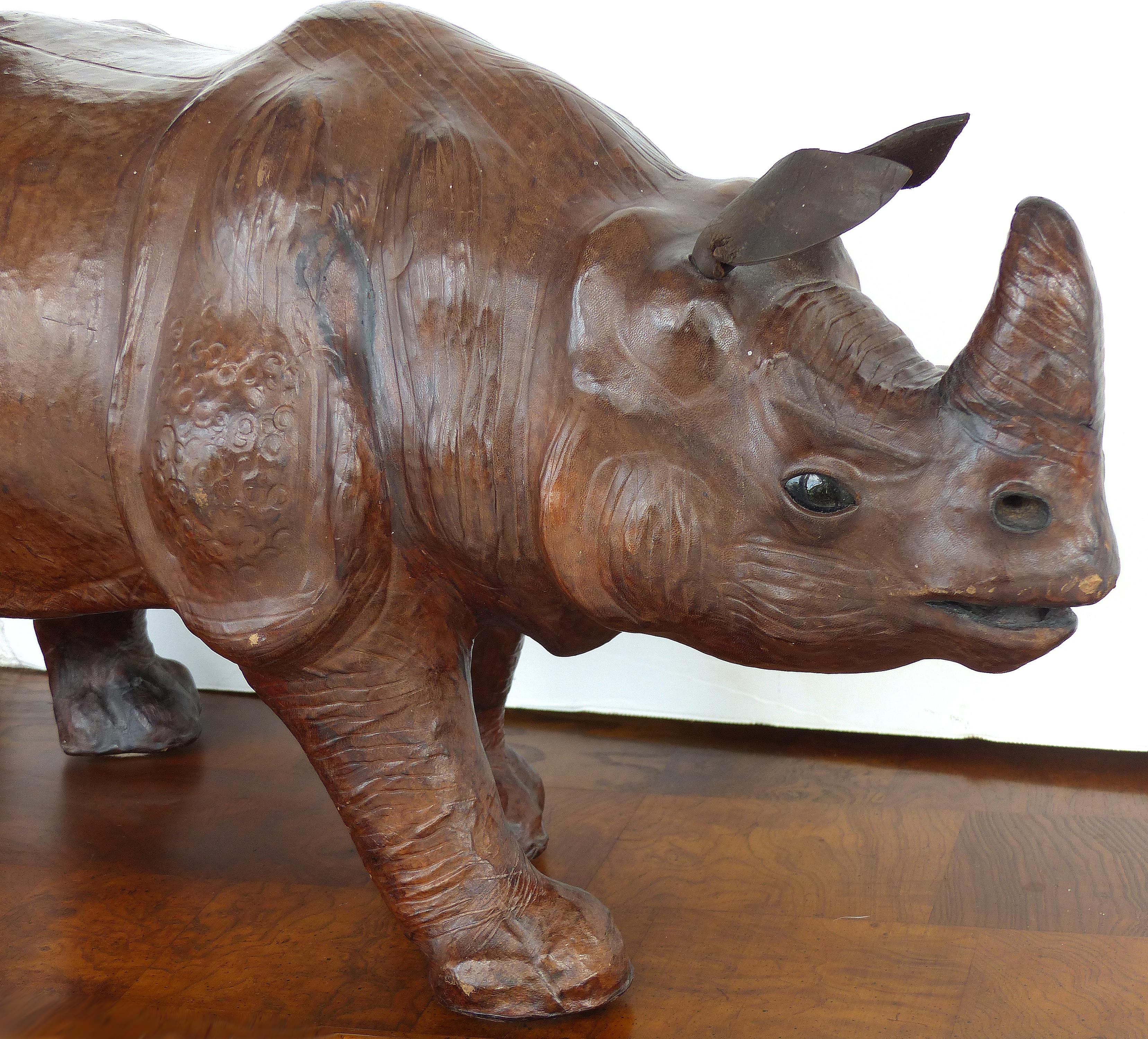 Large Leather Rhinoceros Sculpture with Glass Eyes 3