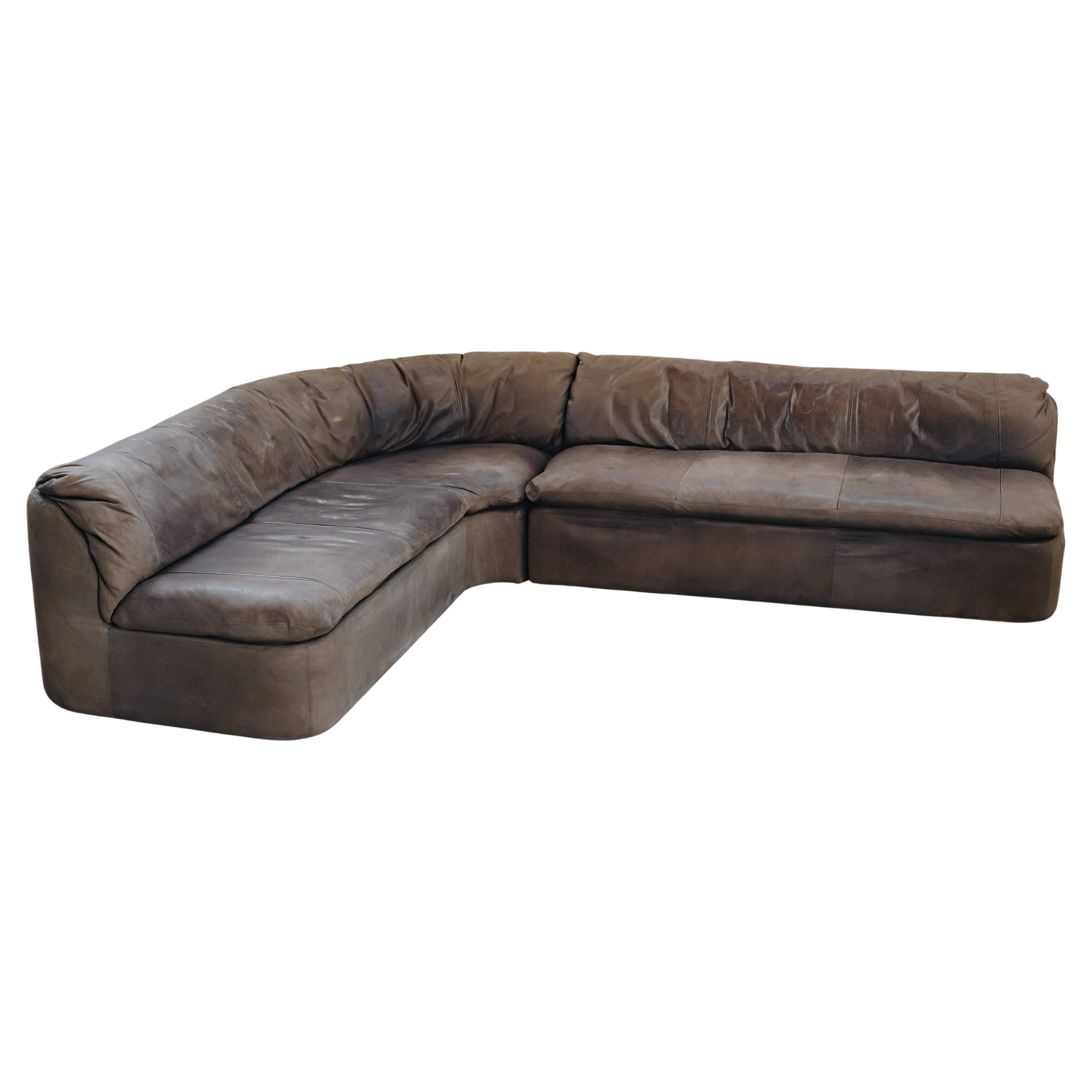 Large Leather Sectional Sofa From France, Circa 1970