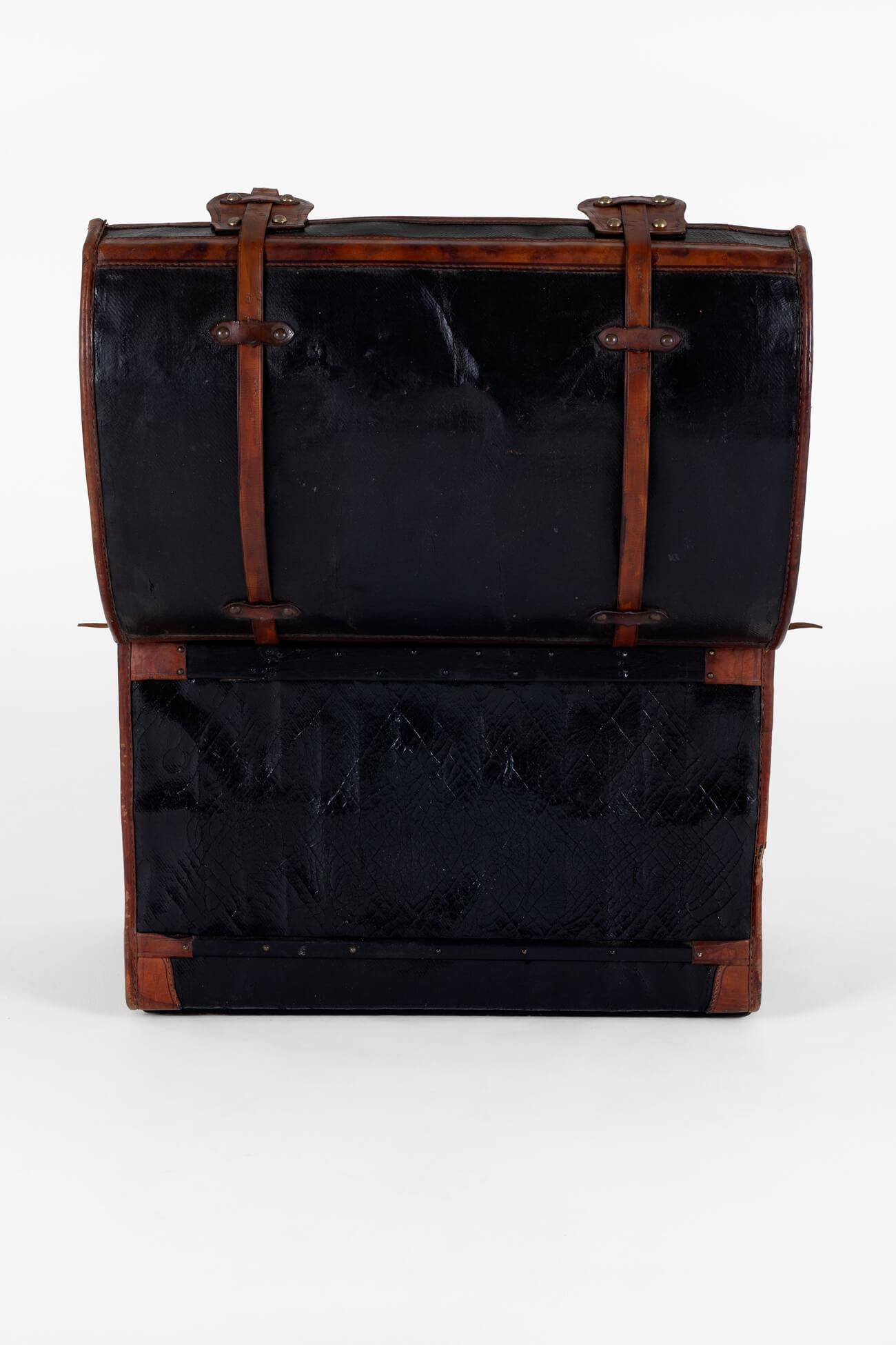British Large Leather Steamer Trunk For Sale