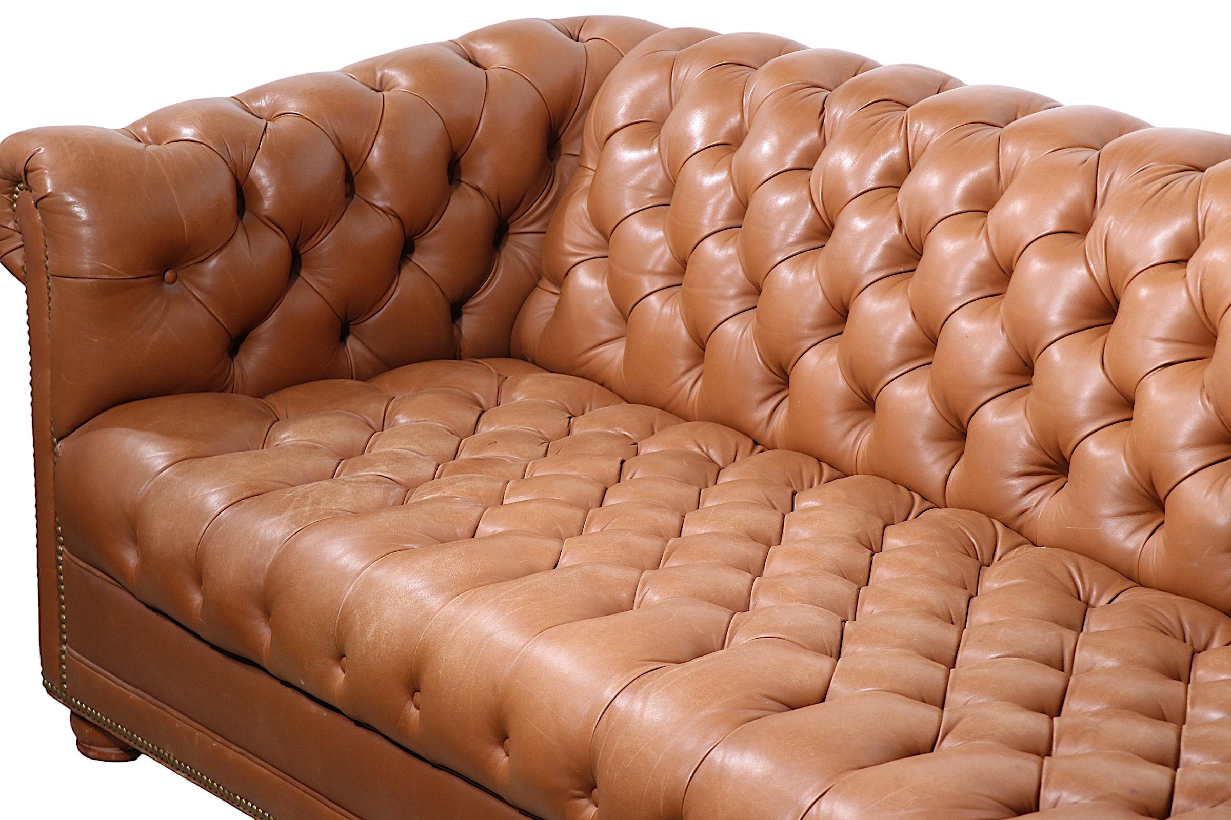 Large Leather Tufted Chesterfield Sofa by Cabot Wrenn For Sale 6