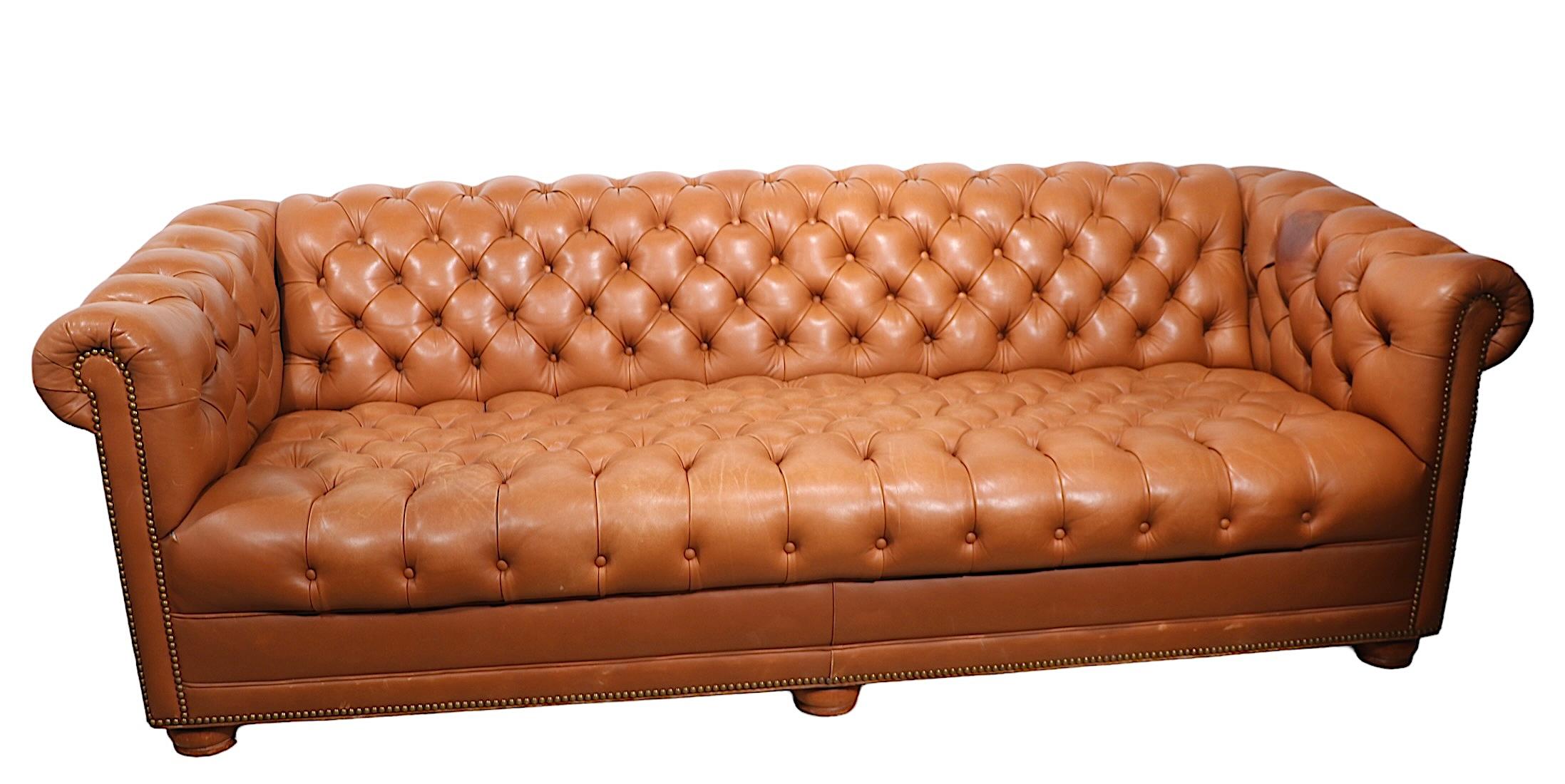 Large Leather Tufted Chesterfield Sofa by Cabot Wrenn For Sale 11