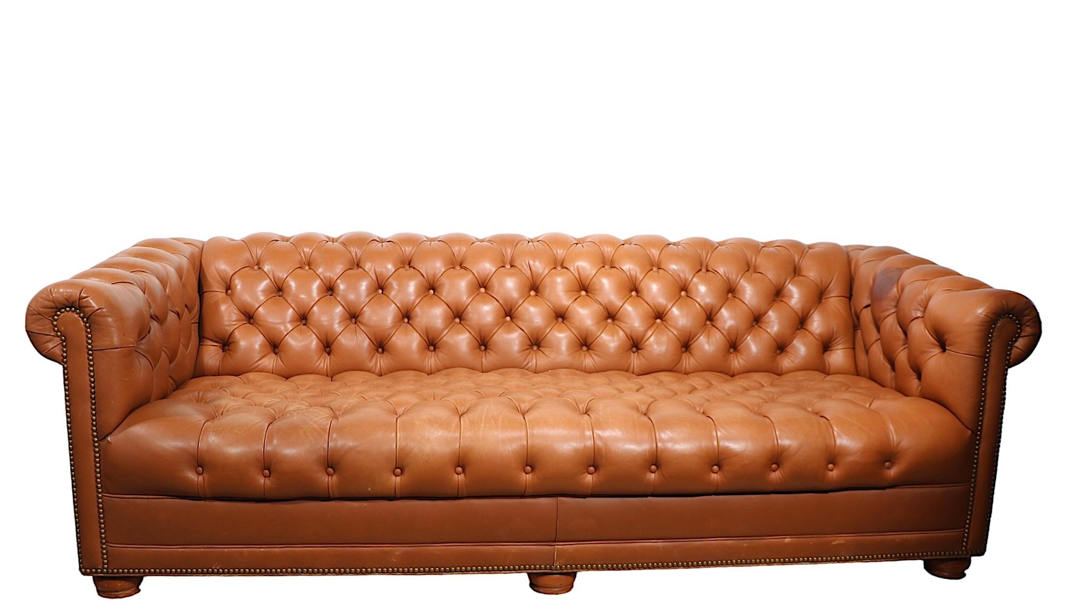 Large Leather Tufted Chesterfield Sofa by Cabot Wrenn For Sale 12