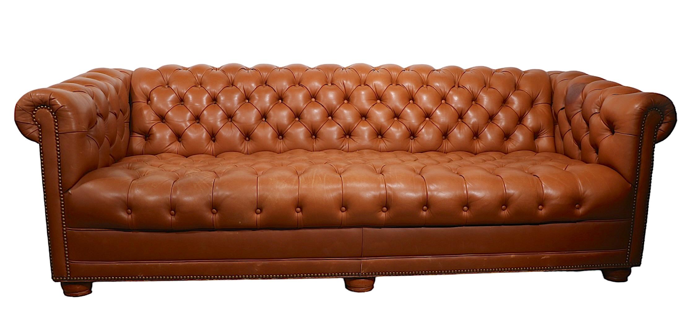 Large Leather Tufted Chesterfield Sofa by Cabot Wrenn For Sale 13
