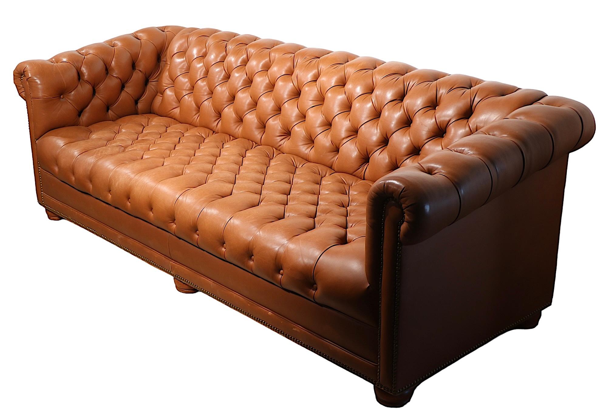 Large Leather Tufted Chesterfield Sofa by Cabot Wrenn For Sale 14