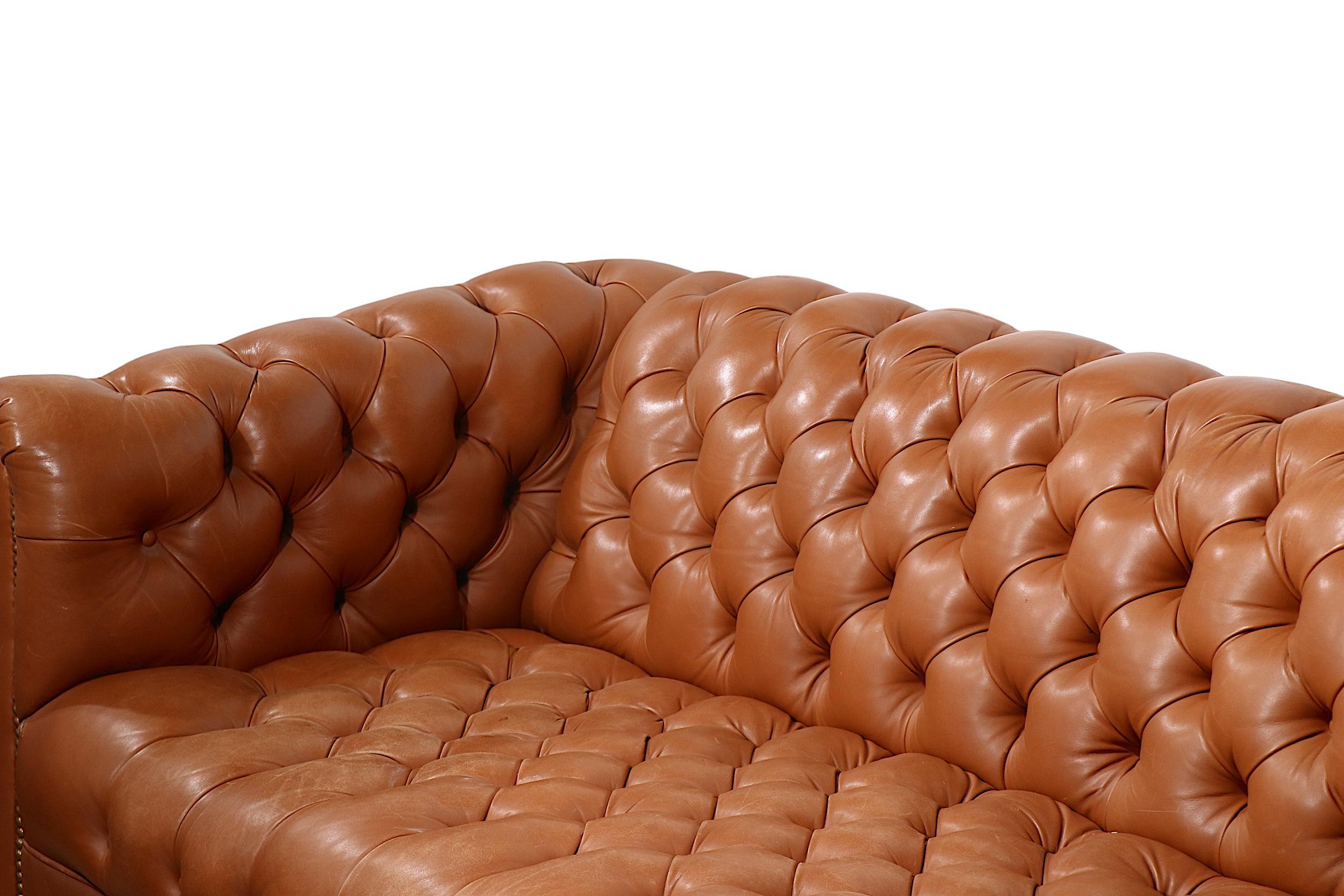 American Large Leather Tufted Chesterfield Sofa by Cabot Wrenn For Sale
