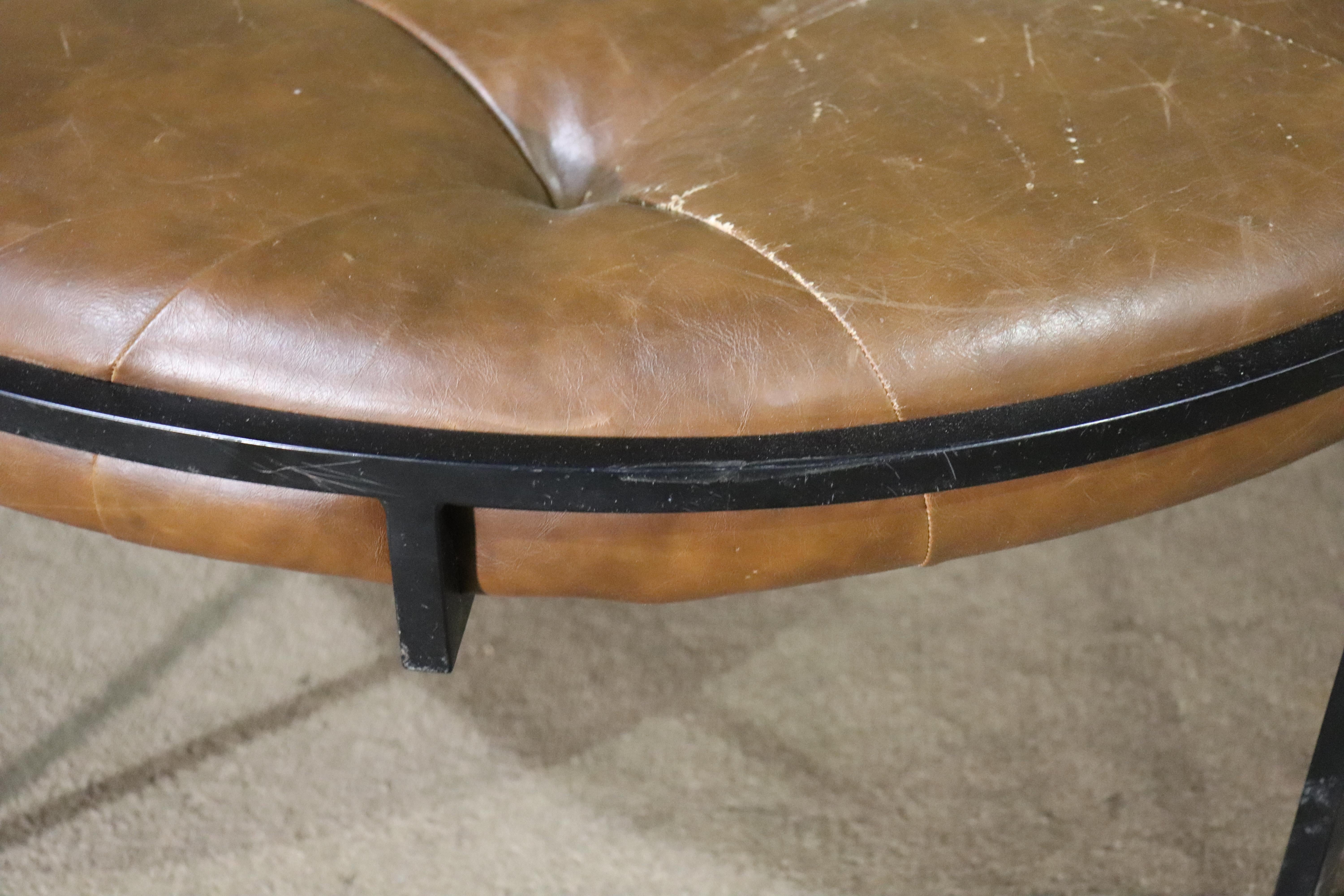 round leather coffee table