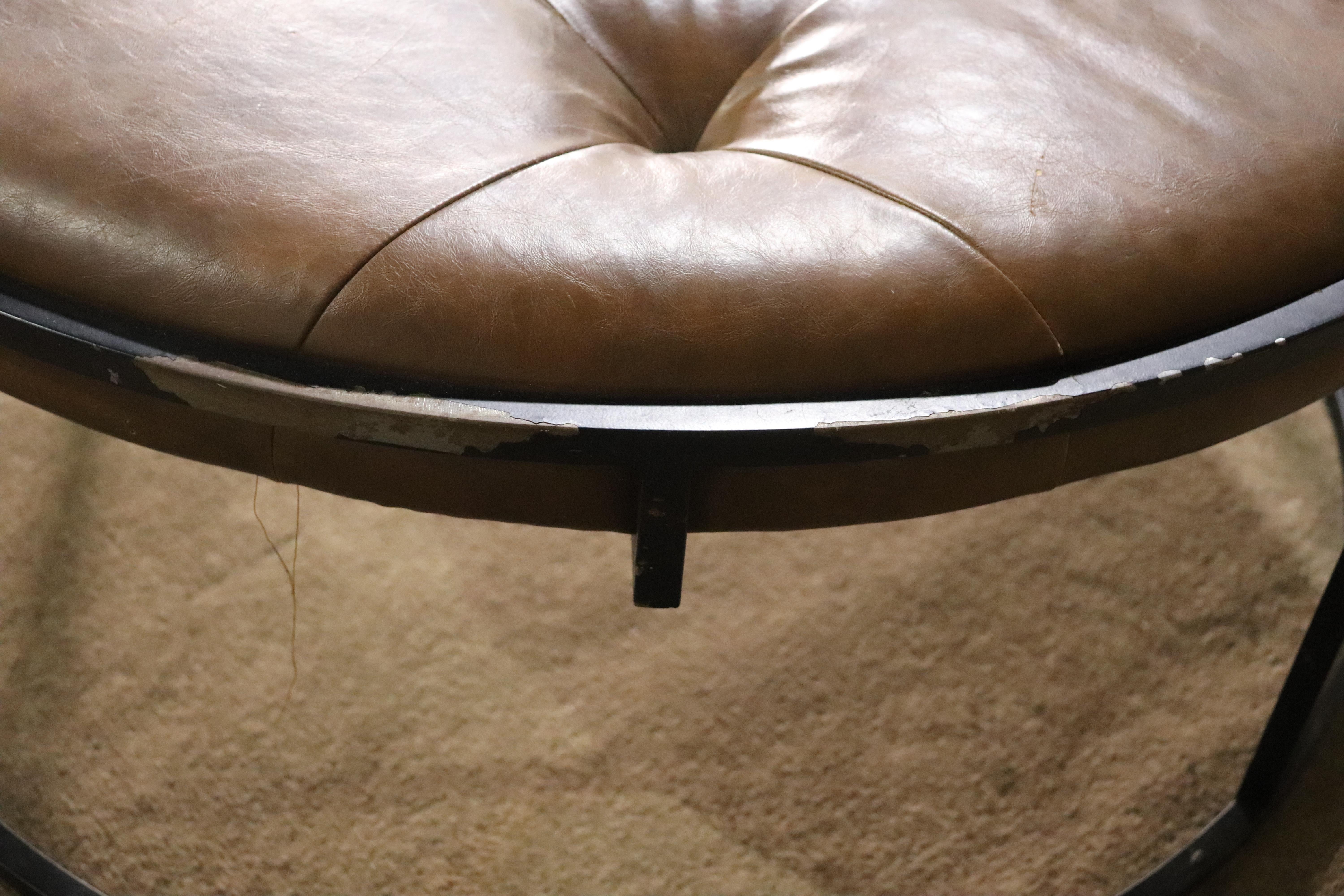 20th Century Large Leather Tufted Ottoman For Sale