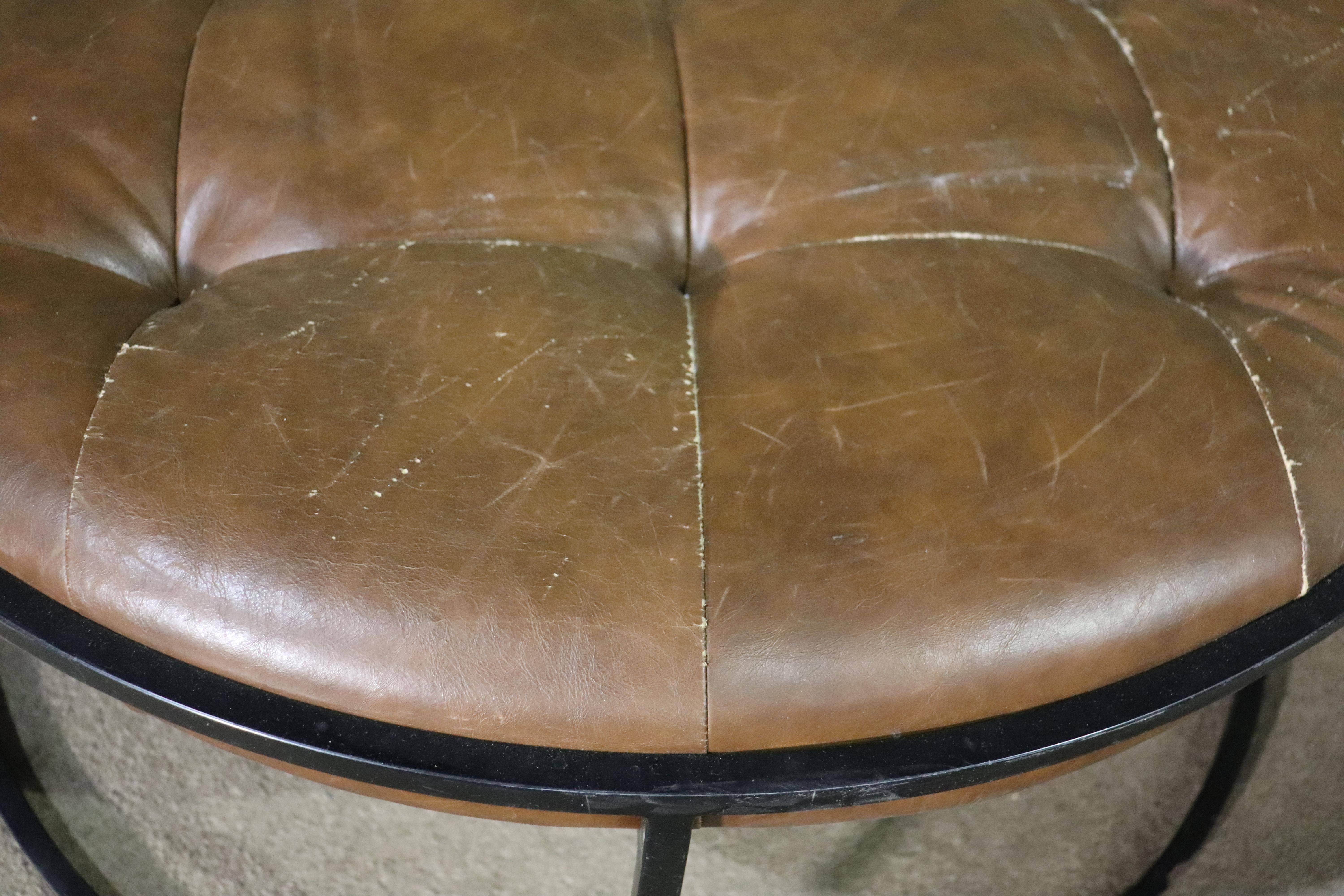 Large Leather Tufted Ottoman For Sale 1