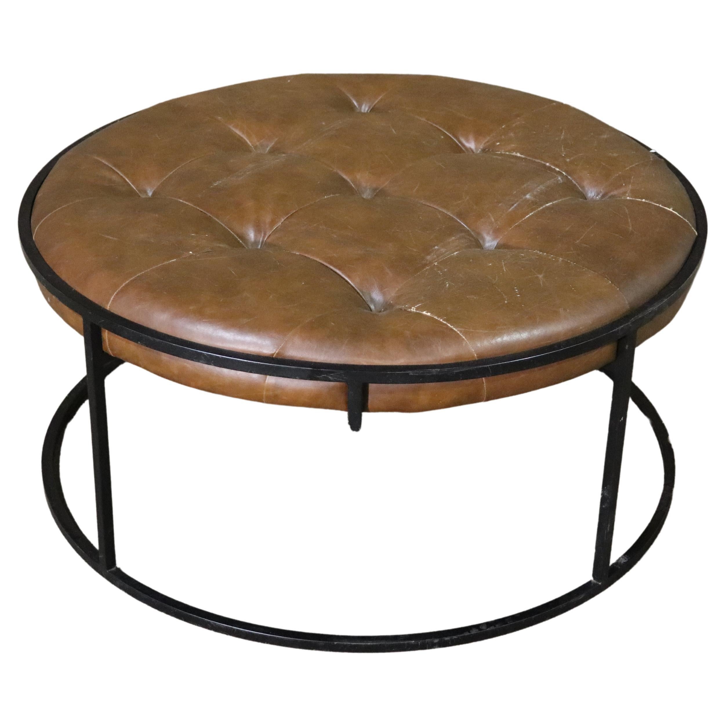 Large Leather Tufted Ottoman For Sale