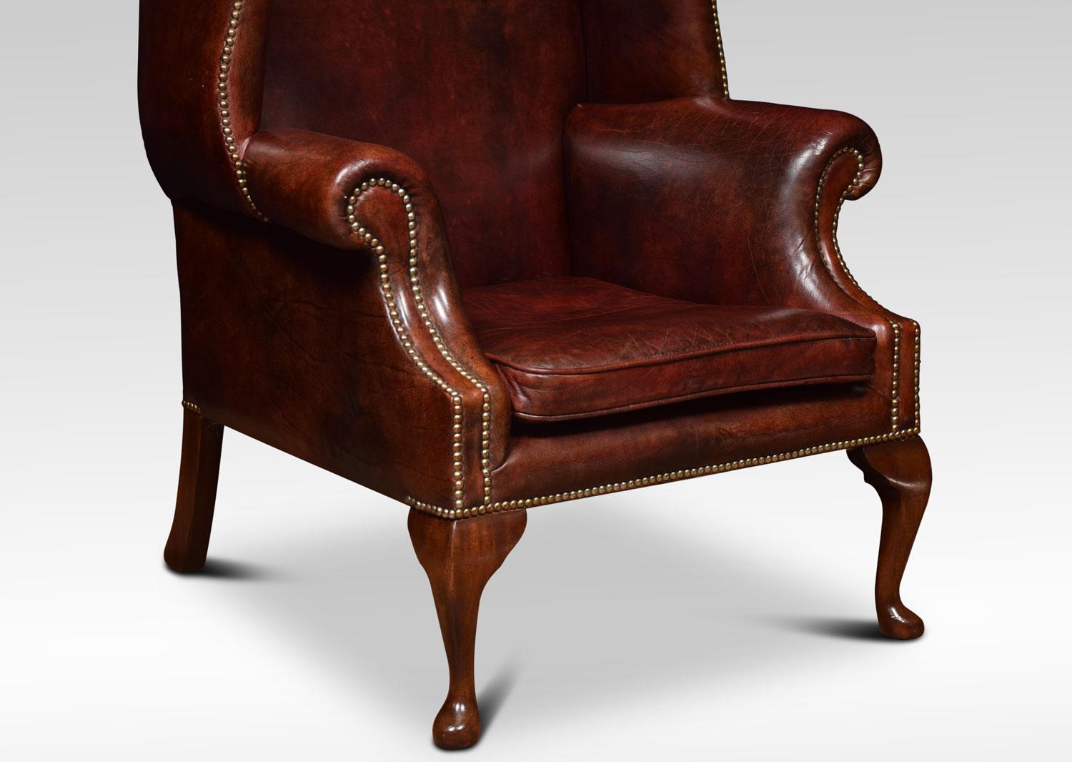 British Large Leather Upholstered Wingback Armchair