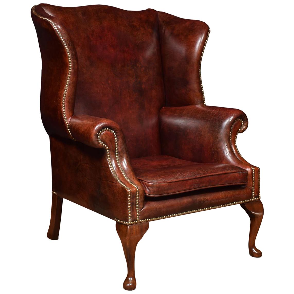 Large Leather Upholstered Wingback Armchair