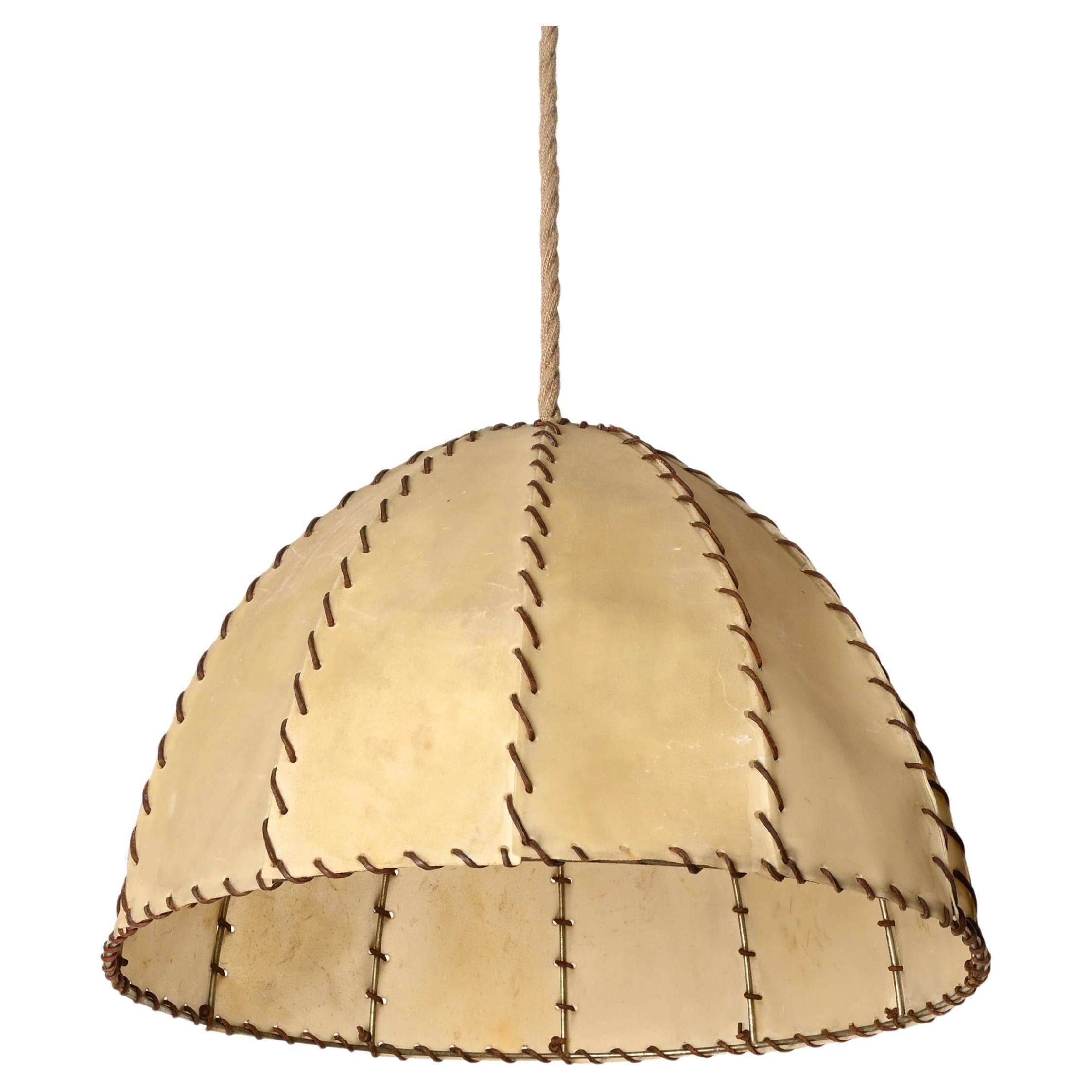 Grandi lampadari italiani in pelle, vellum e corda, Max Ingrand, Italia anni 
40 in vendita