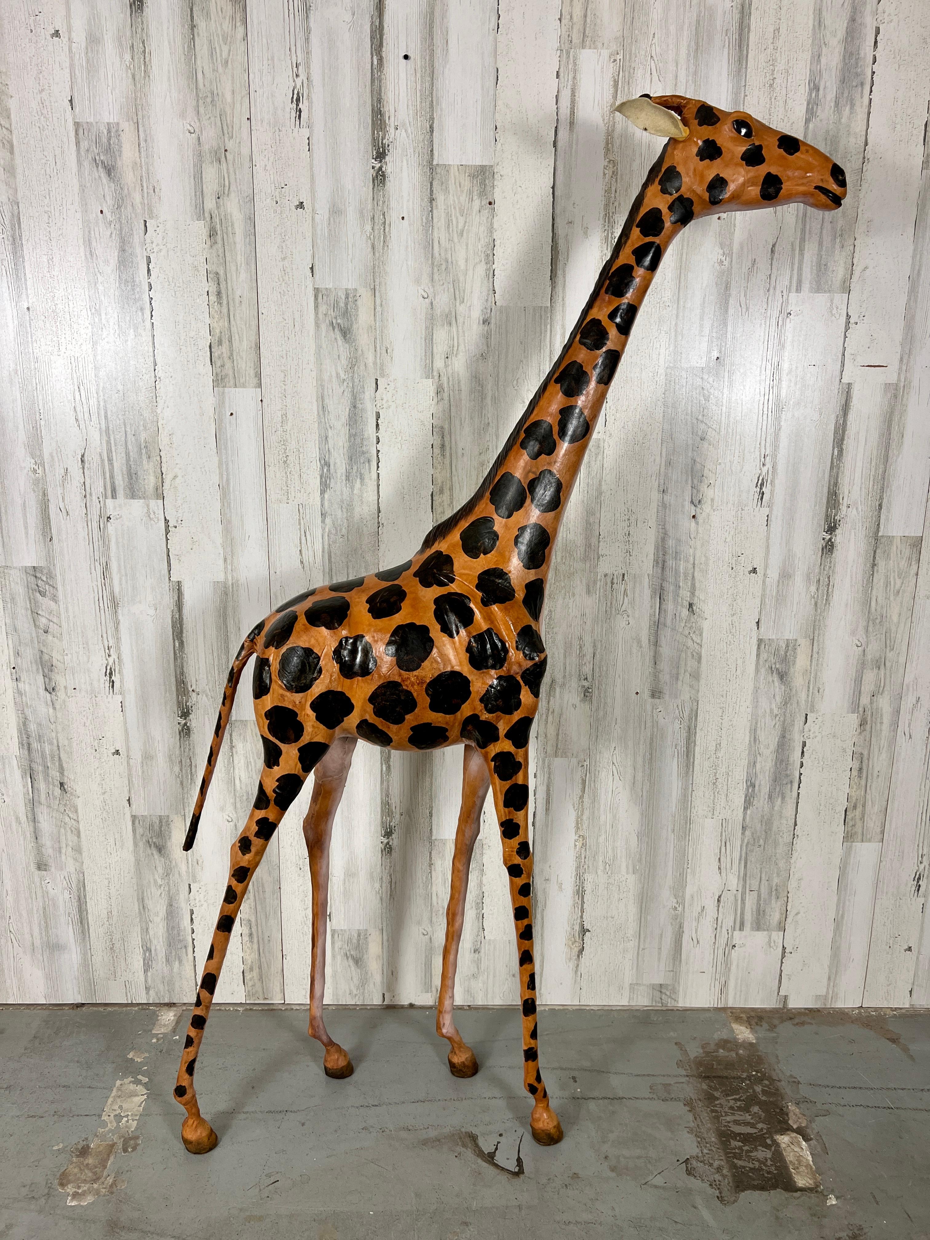 Large Leather Wrapped Hand Painted Giraffe Sculpture  For Sale 9