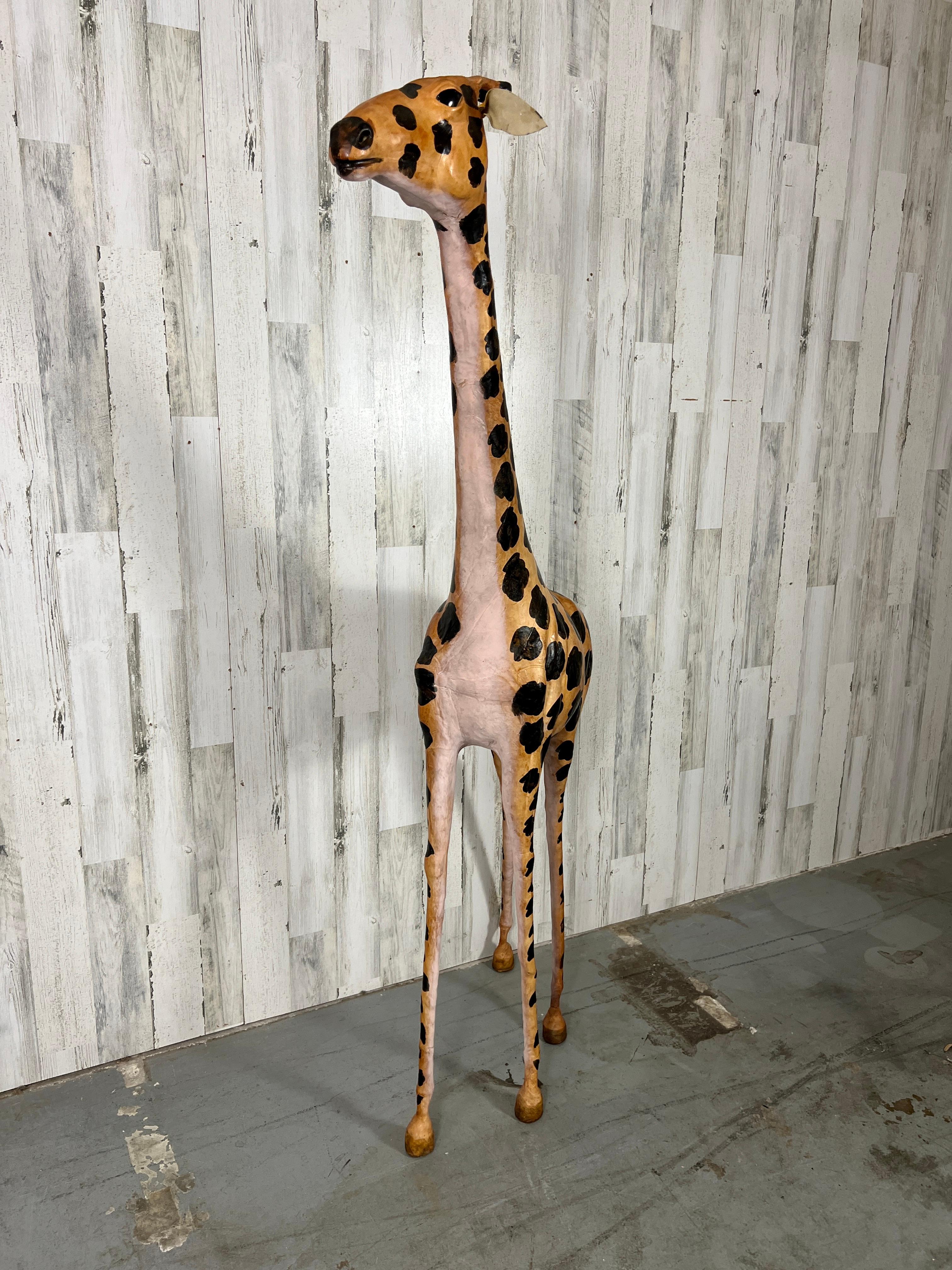 Unknown Large Leather Wrapped Hand Painted Giraffe Sculpture  For Sale