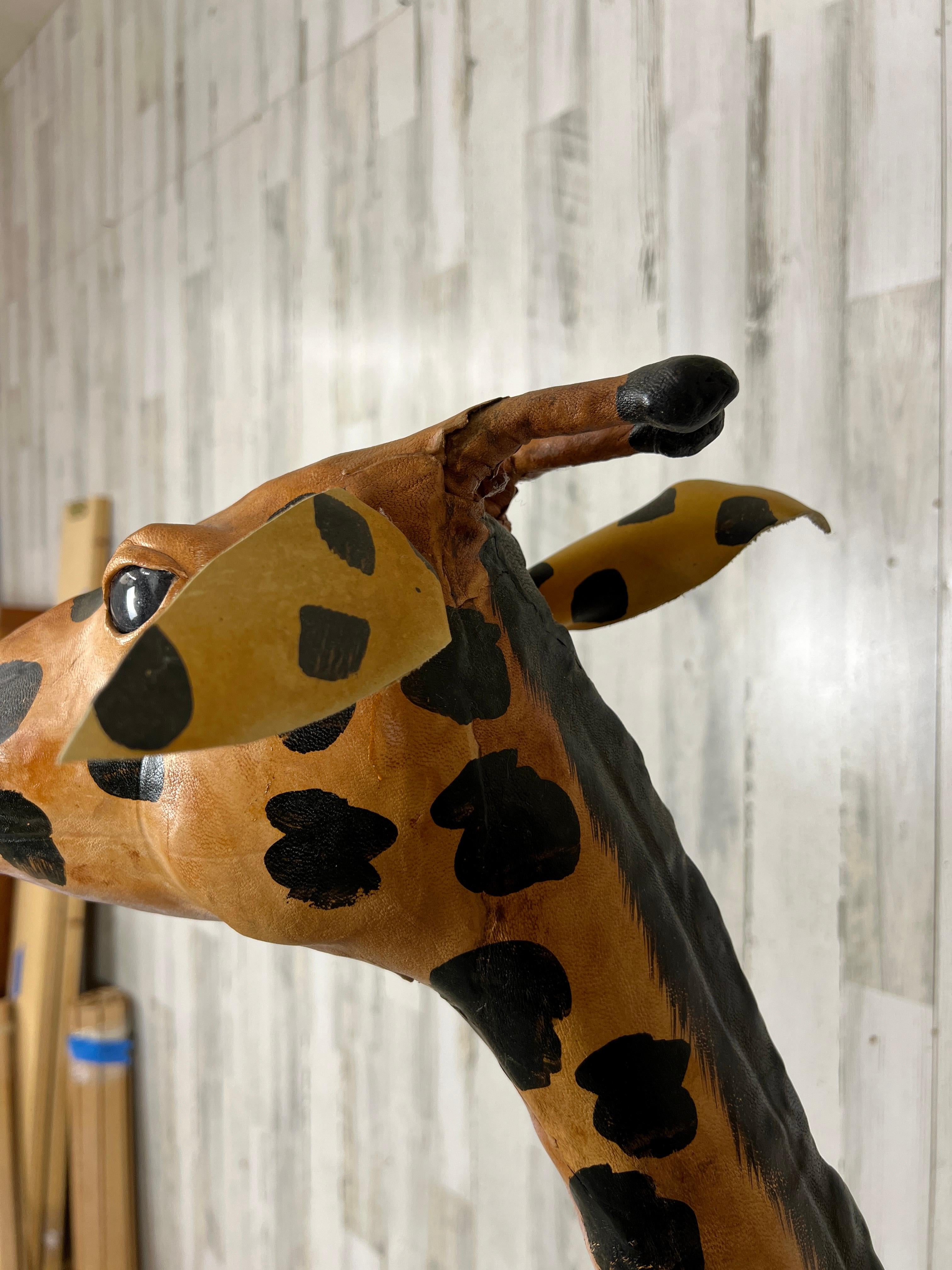 20th Century Large Leather Wrapped Hand Painted Giraffe Sculpture  For Sale