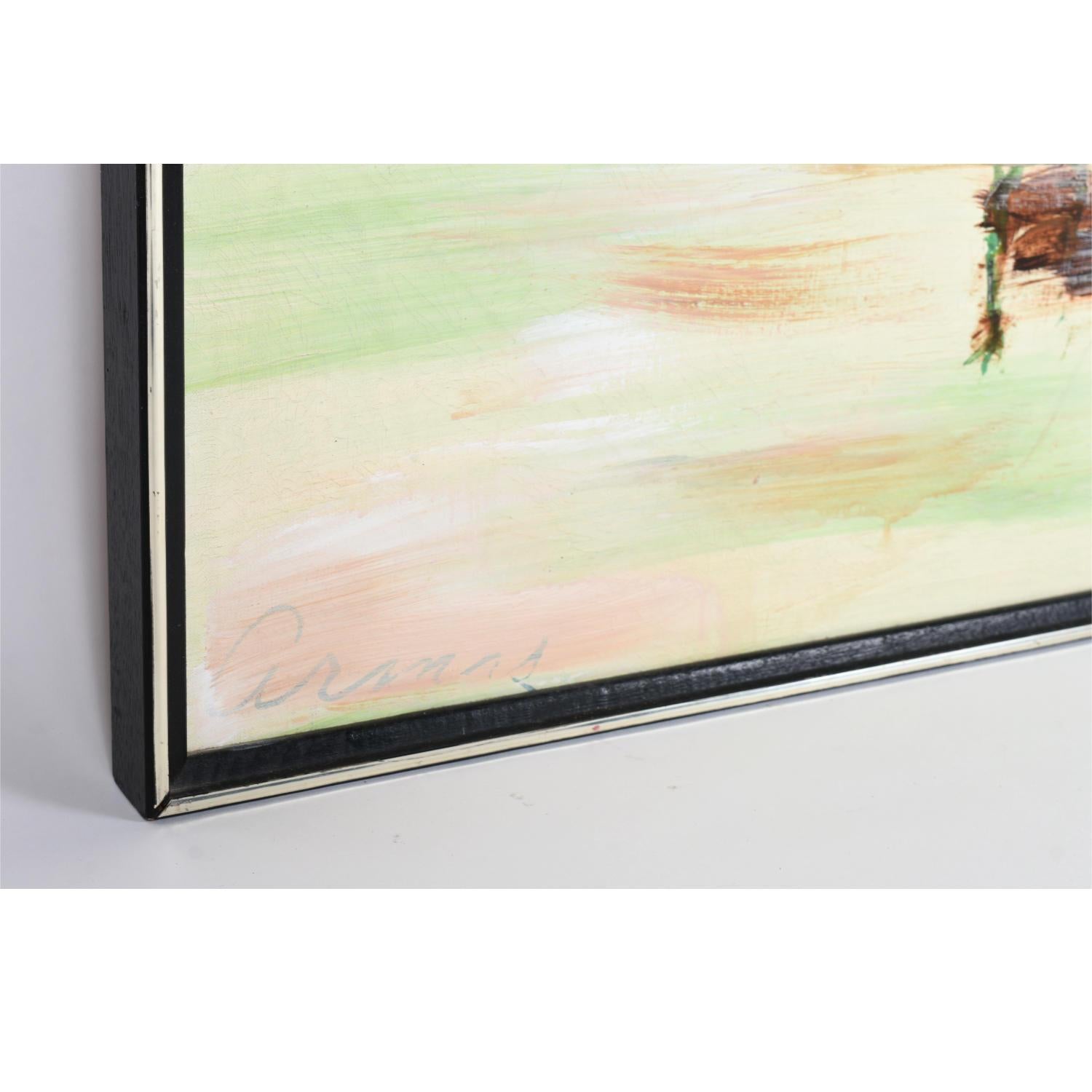 Fine XX secolo Grande quadro di paesaggio urbano in stile Mid-Century Modern Cityscape di Lee Reynolds in vendita