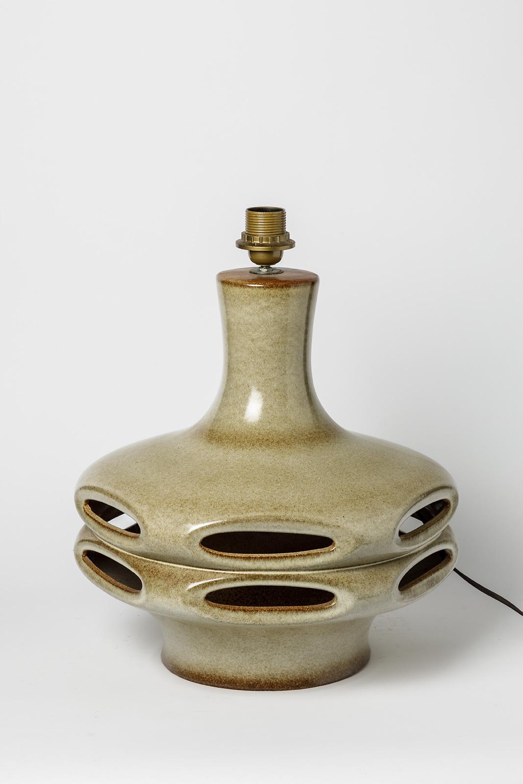 German Large Leight Grey Mid Century Ceramic Table Lamp circa 1970 Design For Sale