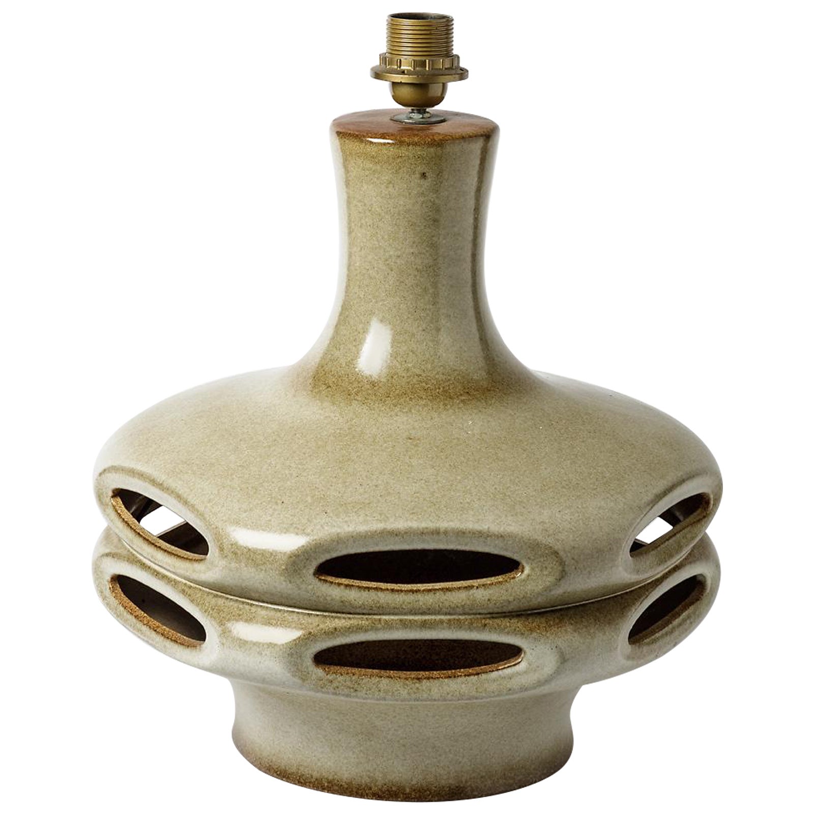 Grande lampada da tavolo in ceramica grigia Leight del metà del secolo scorso, circa 1970 Design