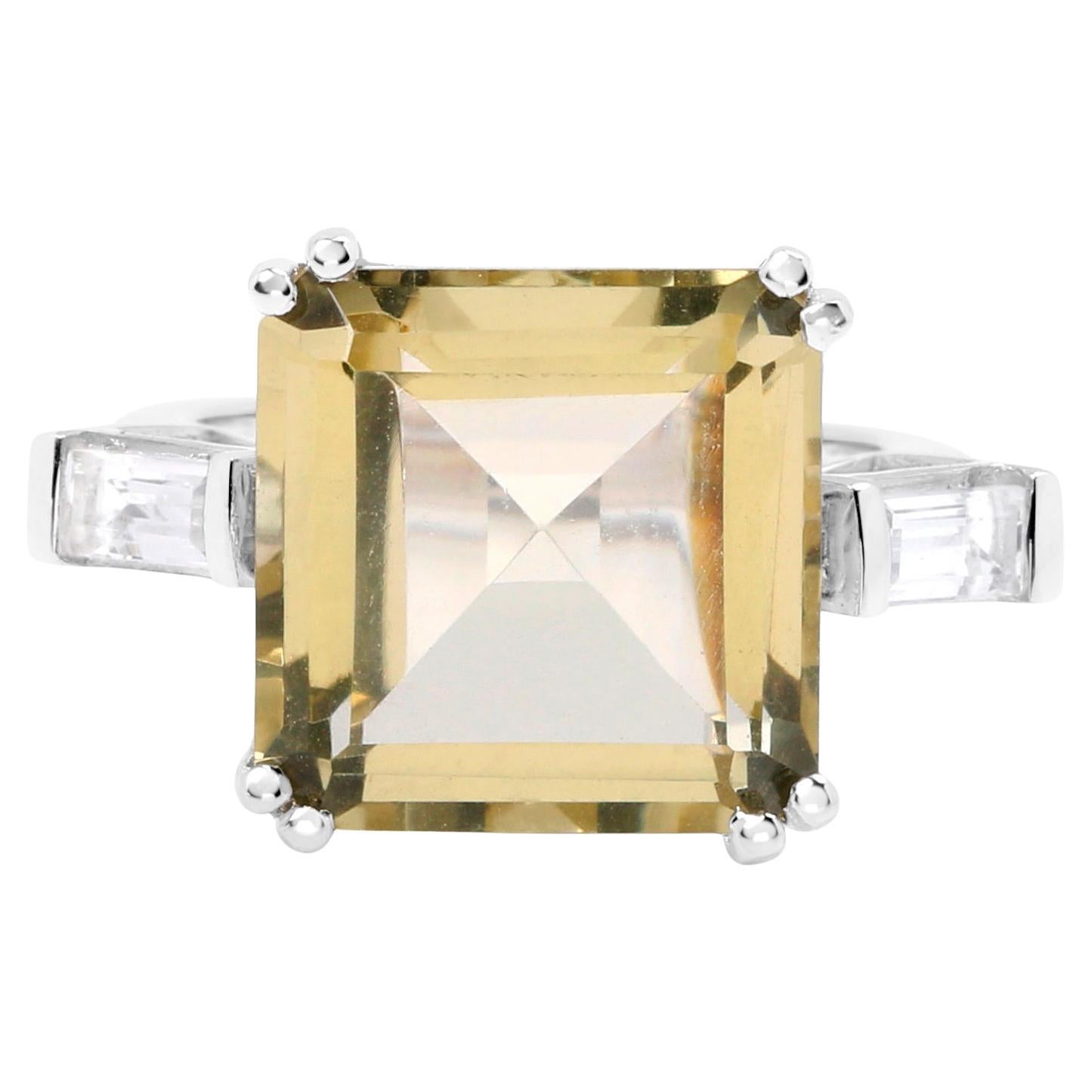 Large Lemon Quartz Ring White Topaz 11 Carats