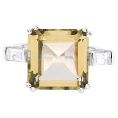 Large Lemon Quartz Ring White Topaz 11 Carats