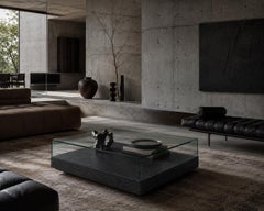 Large Lenar Black Slate and Glass Coffee Table by Meddel, Architectural Design