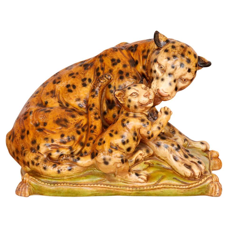 Pair of Sitting Leopard Sculptures at 1stDibs