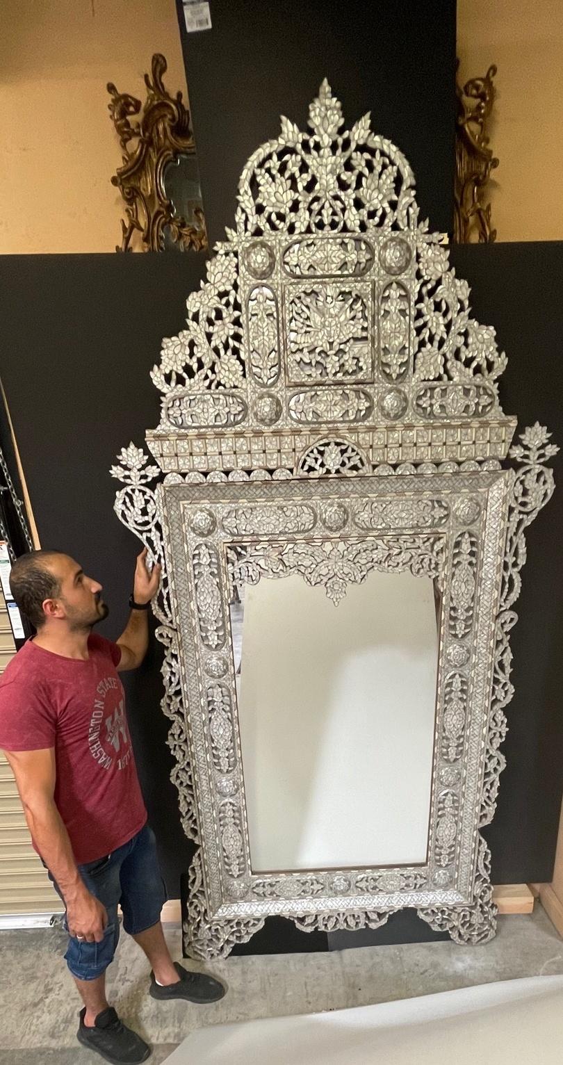 Large Levantine Mother of Pearl Inlaid Mirror, Late 19th/Early 20th Century 8