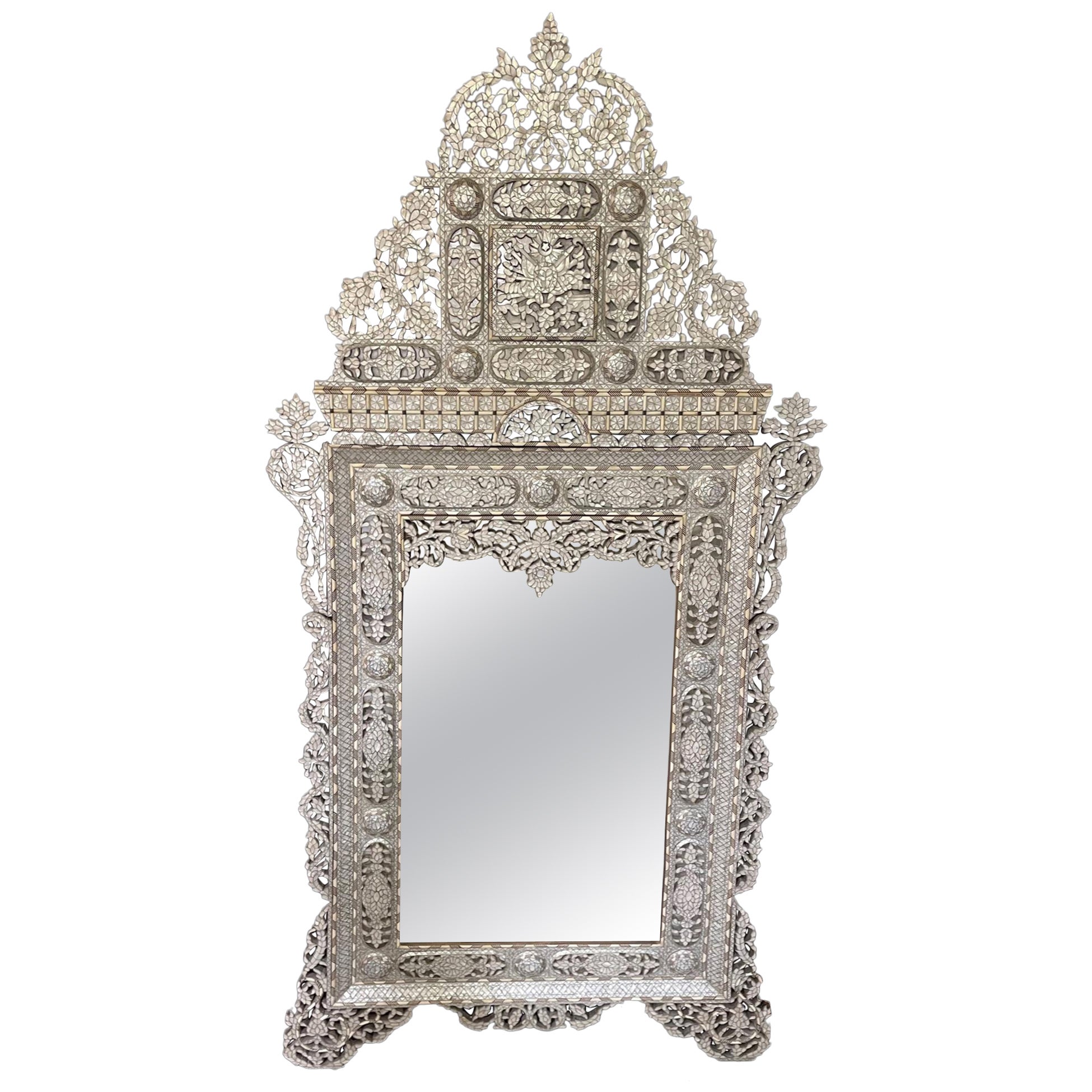 Large Levantine Mother of Pearl Inlaid Mirror, Late 19th/Early 20th Century